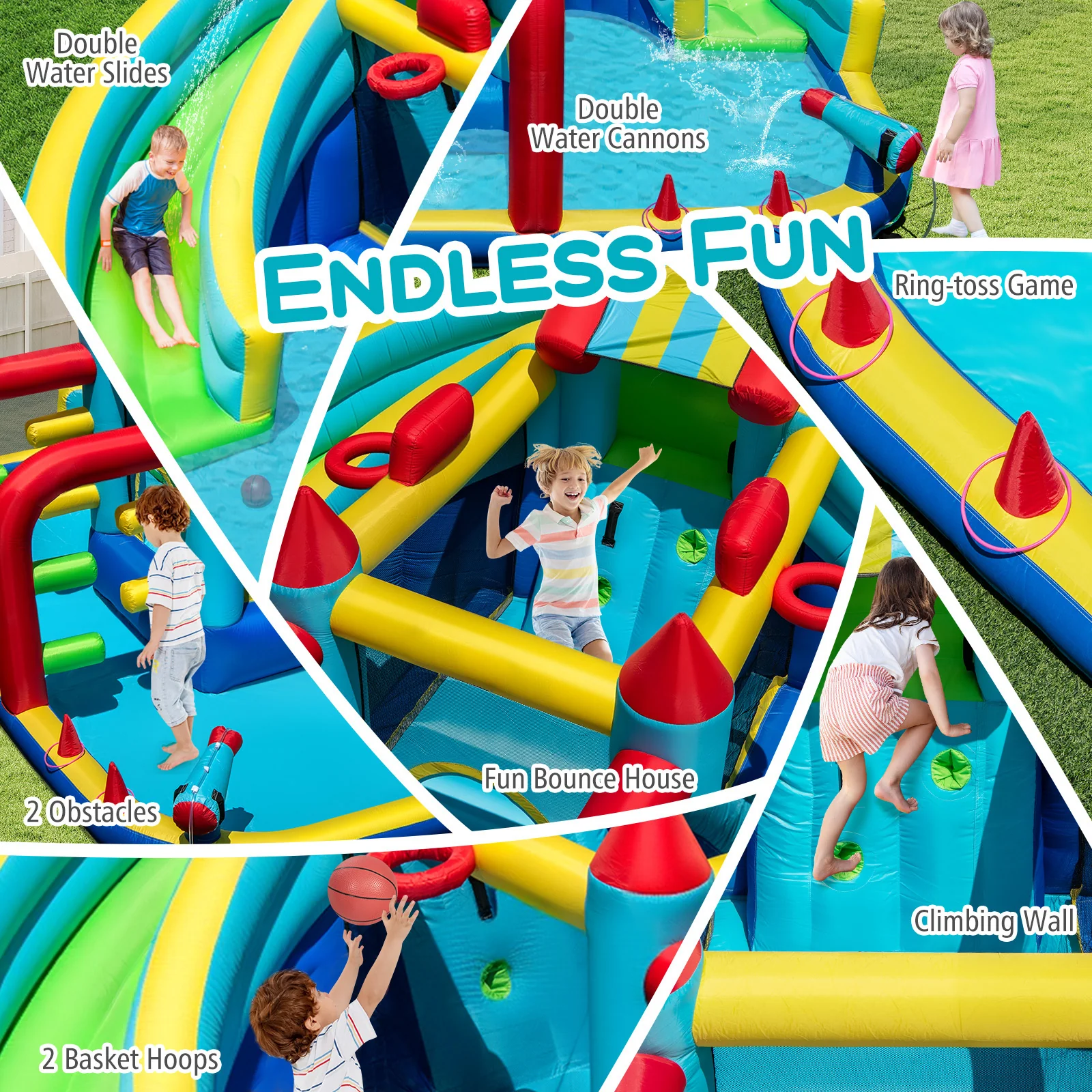 Inflatable Double Water Slide Park with Obstacle Course and 680W Blower - Image 5