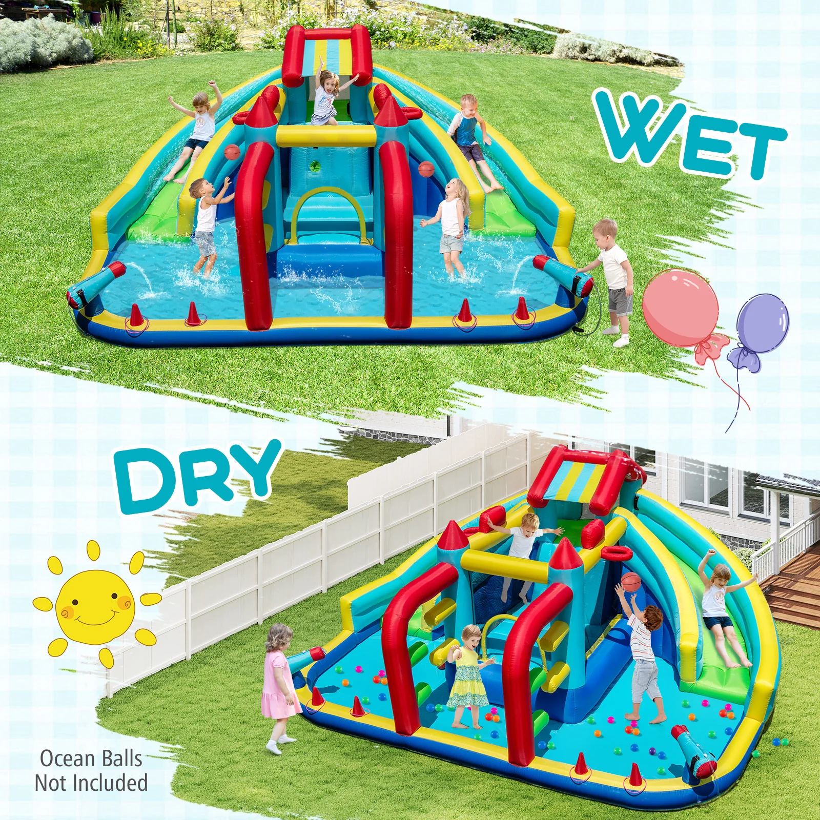 Inflatable Double Water Slide Park with Obstacle Course and 680W Blower - Image 8
