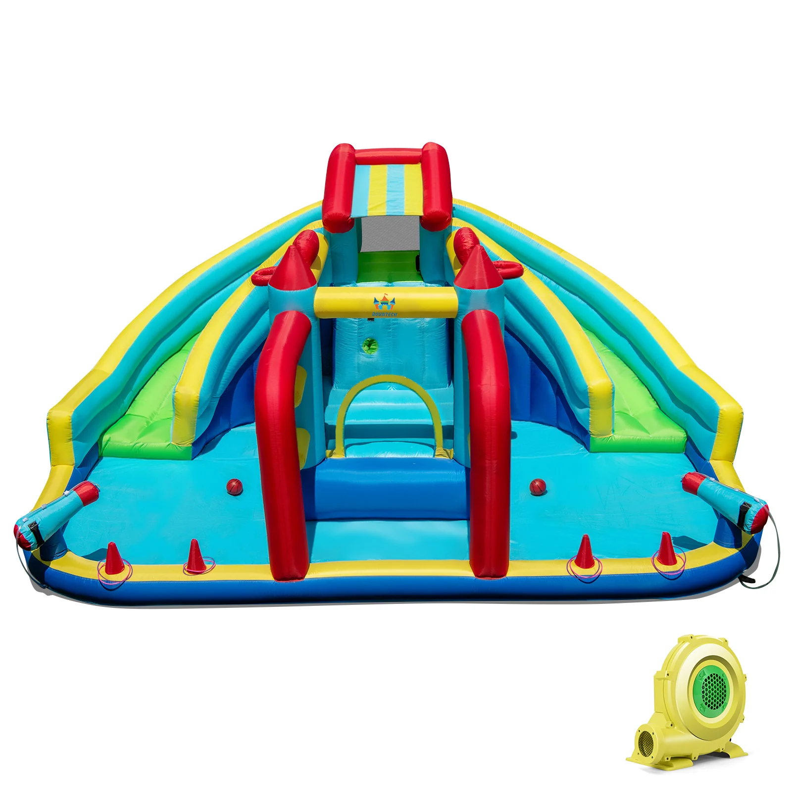 Inflatable Double Water Slide Park with Obstacle Course and 735W Blower - Image 2