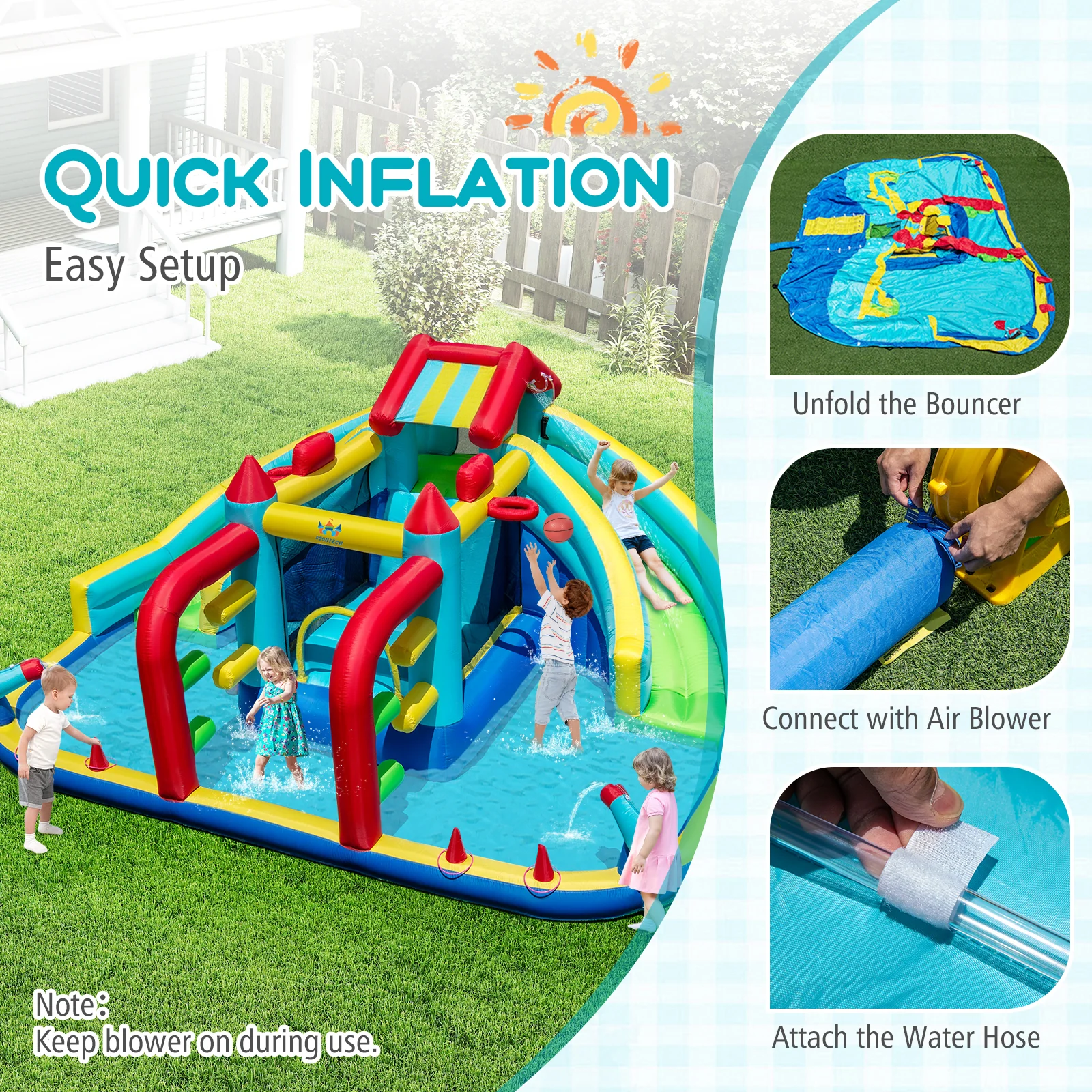Inflatable Double Water Slide Park with Obstacle Course and 735W Blower - Image 3