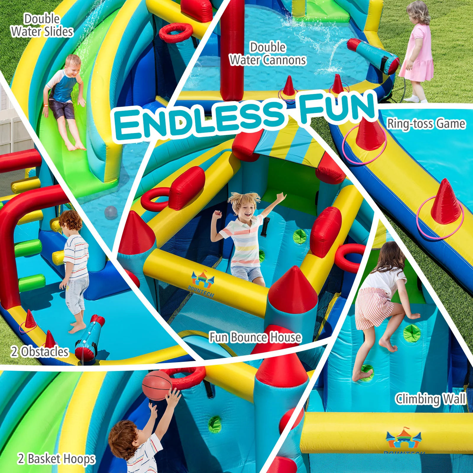 Inflatable Double Water Slide Park with Obstacle Course and 735W Blower - Image 6