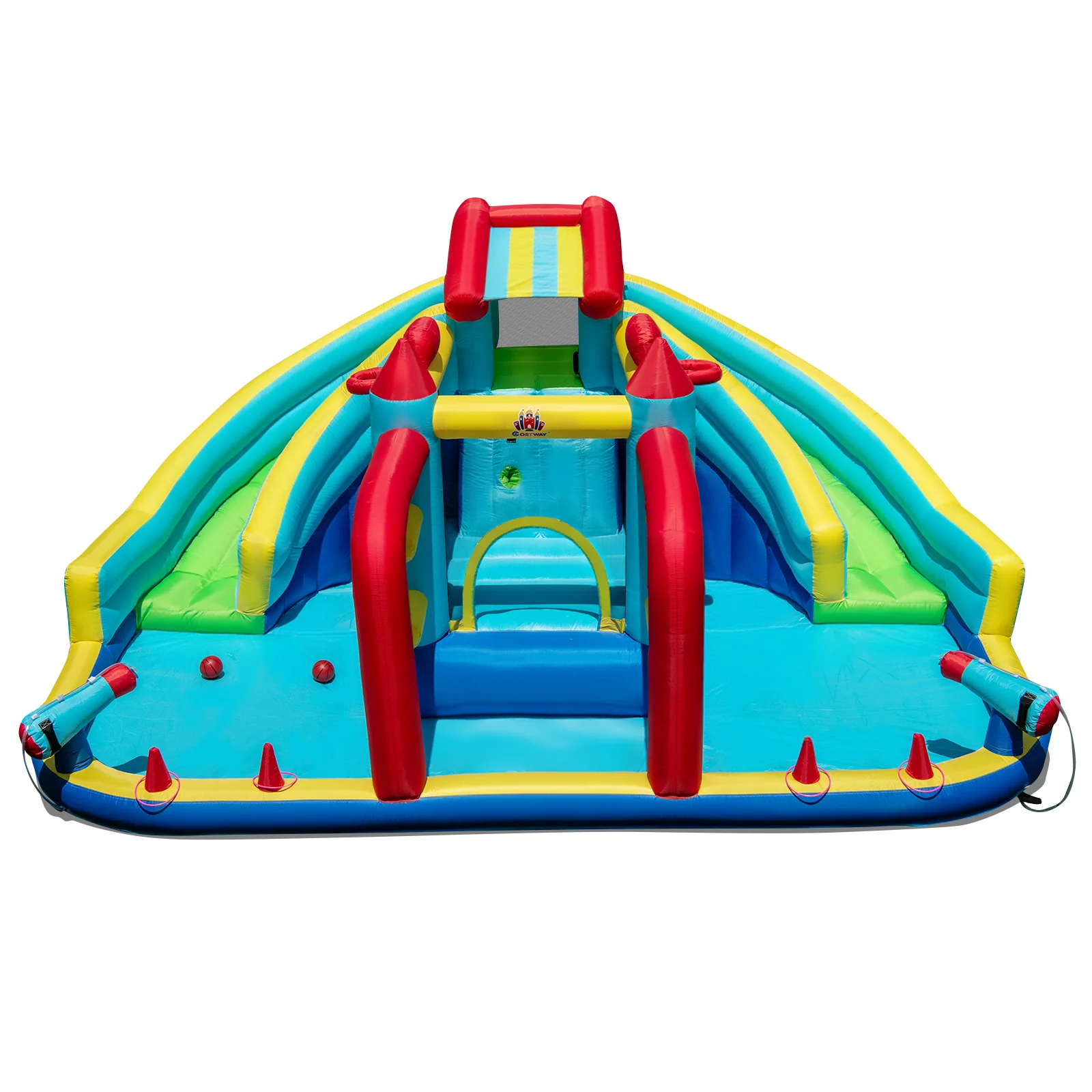Inflatable Double Water Slide Park with Obstacle Course and Basketball Hoops - Image 2