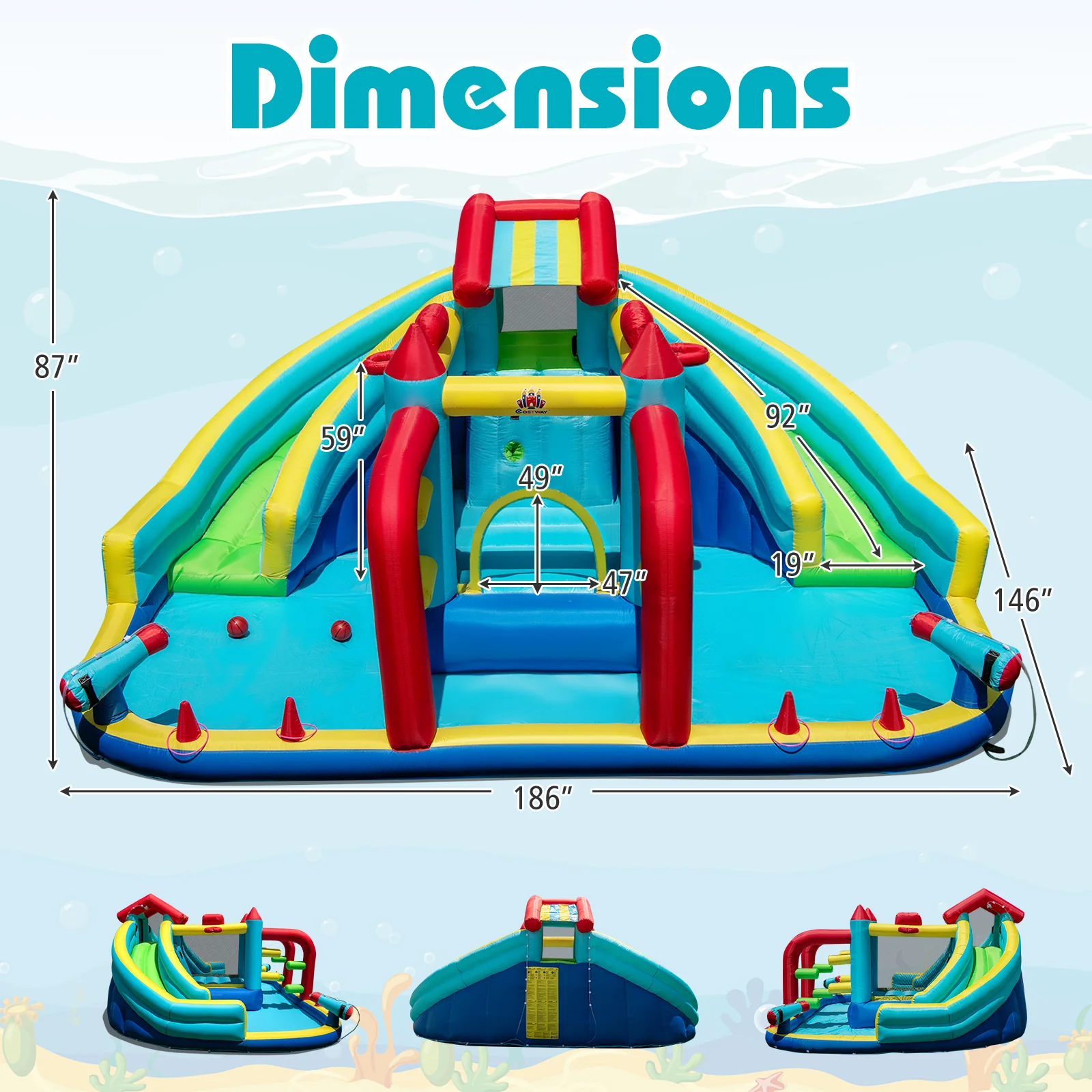 Inflatable Double Water Slide Park with Obstacle Course and Basketball Hoops - Image 3