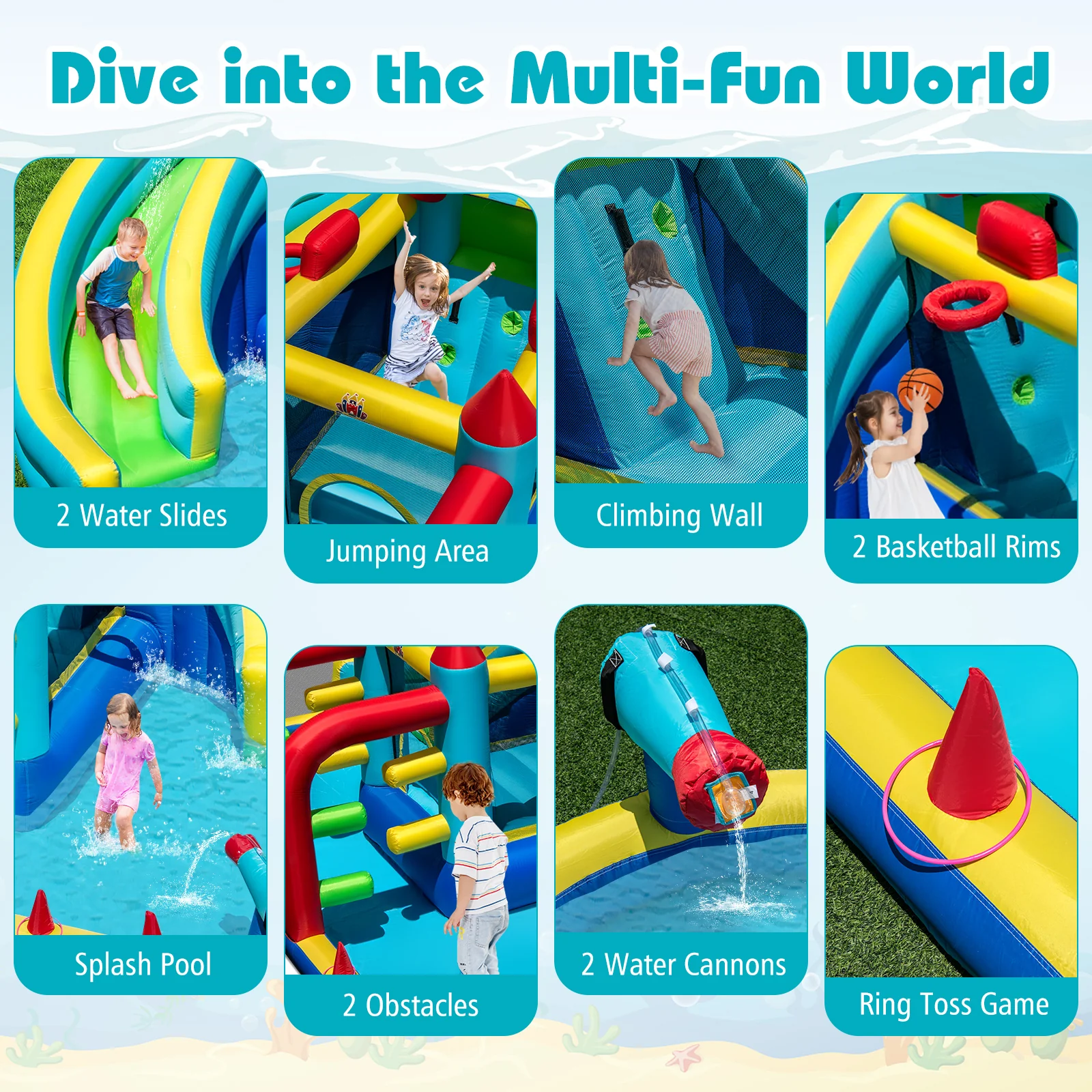 Inflatable Double Water Slide Park with Obstacle Course and Basketball Hoops - Image 5