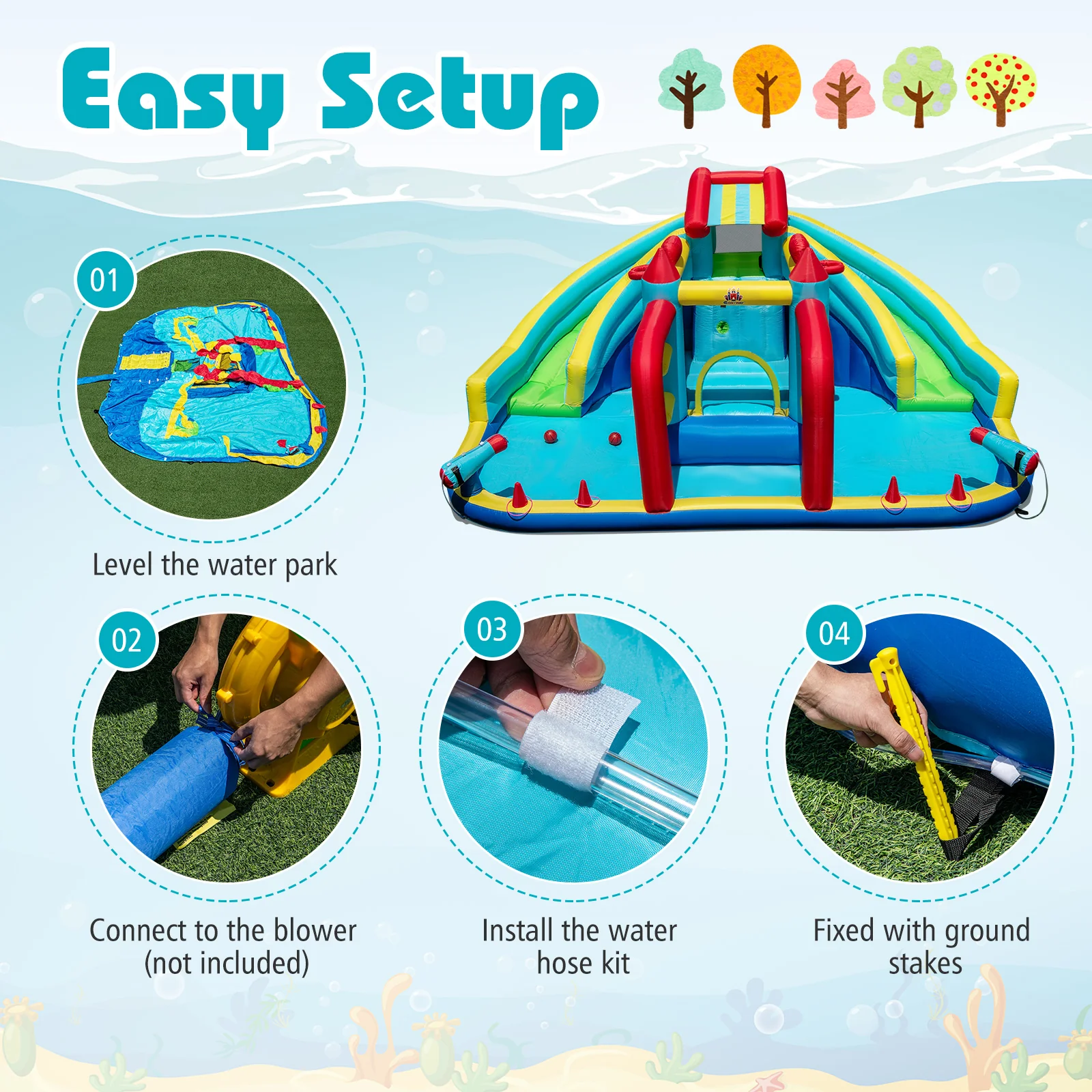 Inflatable Double Water Slide Park with Obstacle Course and Basketball Hoops - Image 6