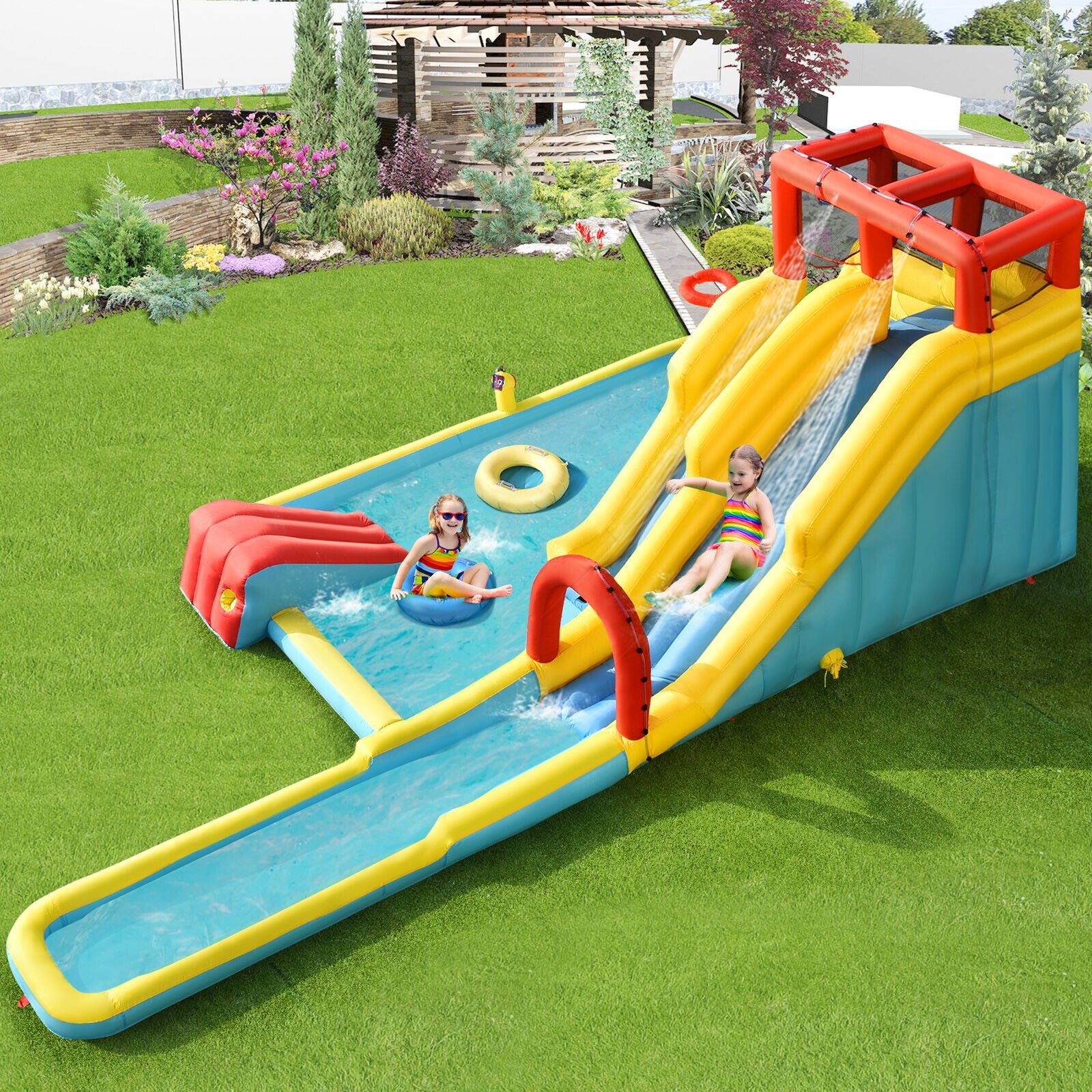 Inflatable Dual Slide Water Park Climbing Bouncer with 735W Air Blower - Image 2