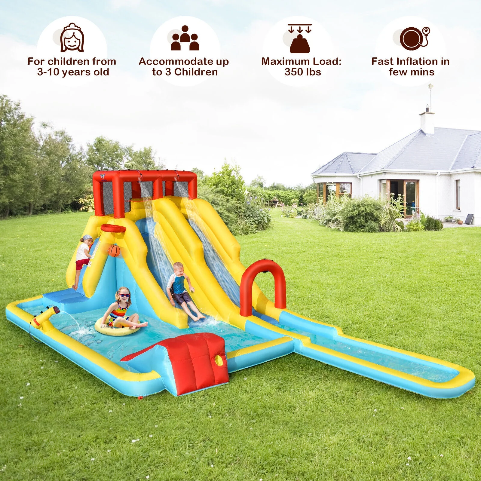 Inflatable Dual Slide Water Park Climbing Bouncer with 735W Air Blower - Image 8