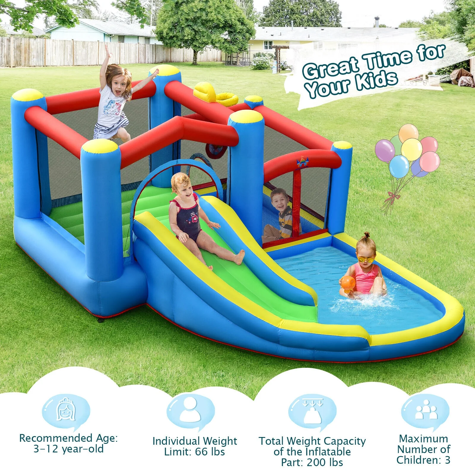 Inflatable Kids Water Slide Bounce Castle with 480W Blower - Image 2