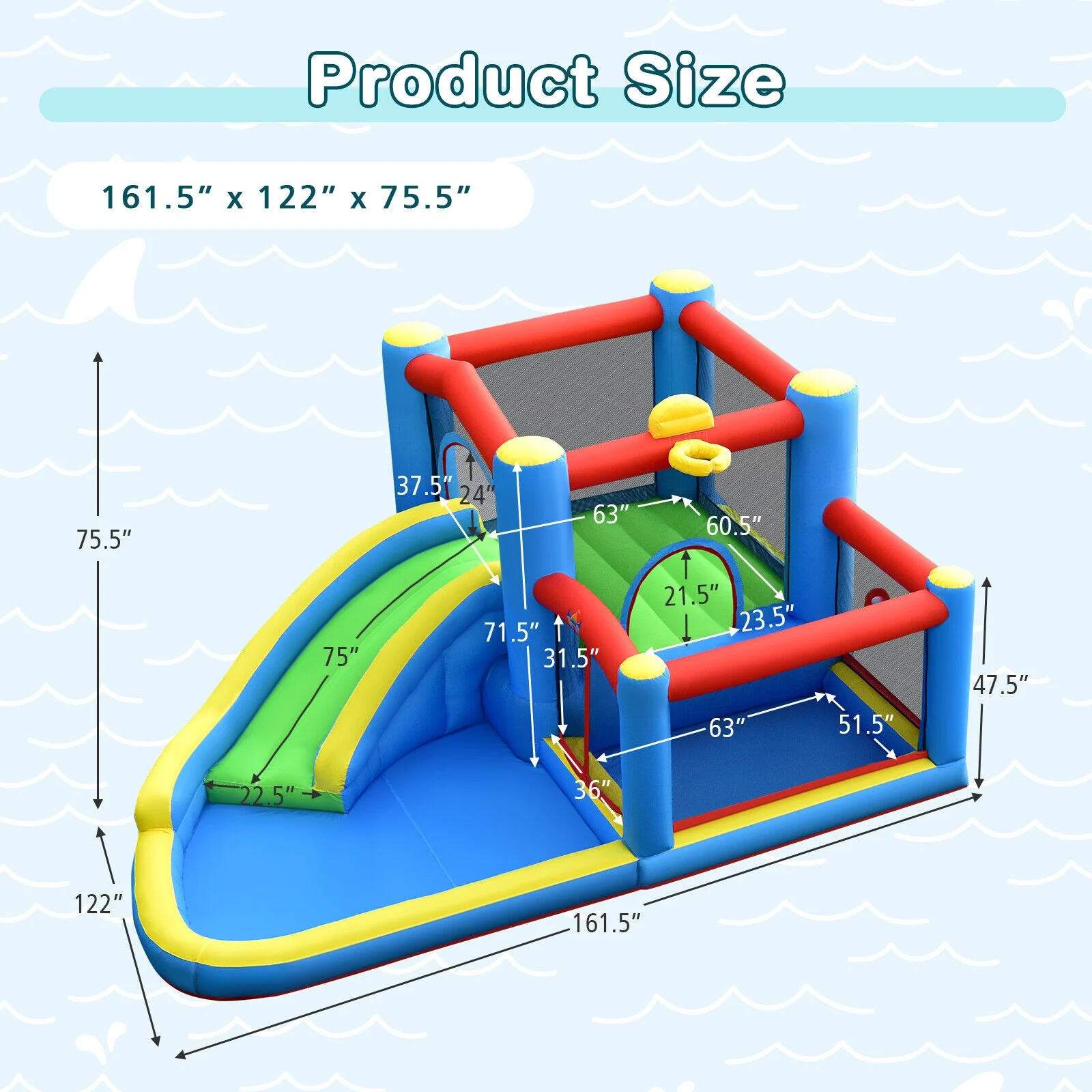 Inflatable Kids Water Slide Bounce Castle with 480W Blower - Image 5