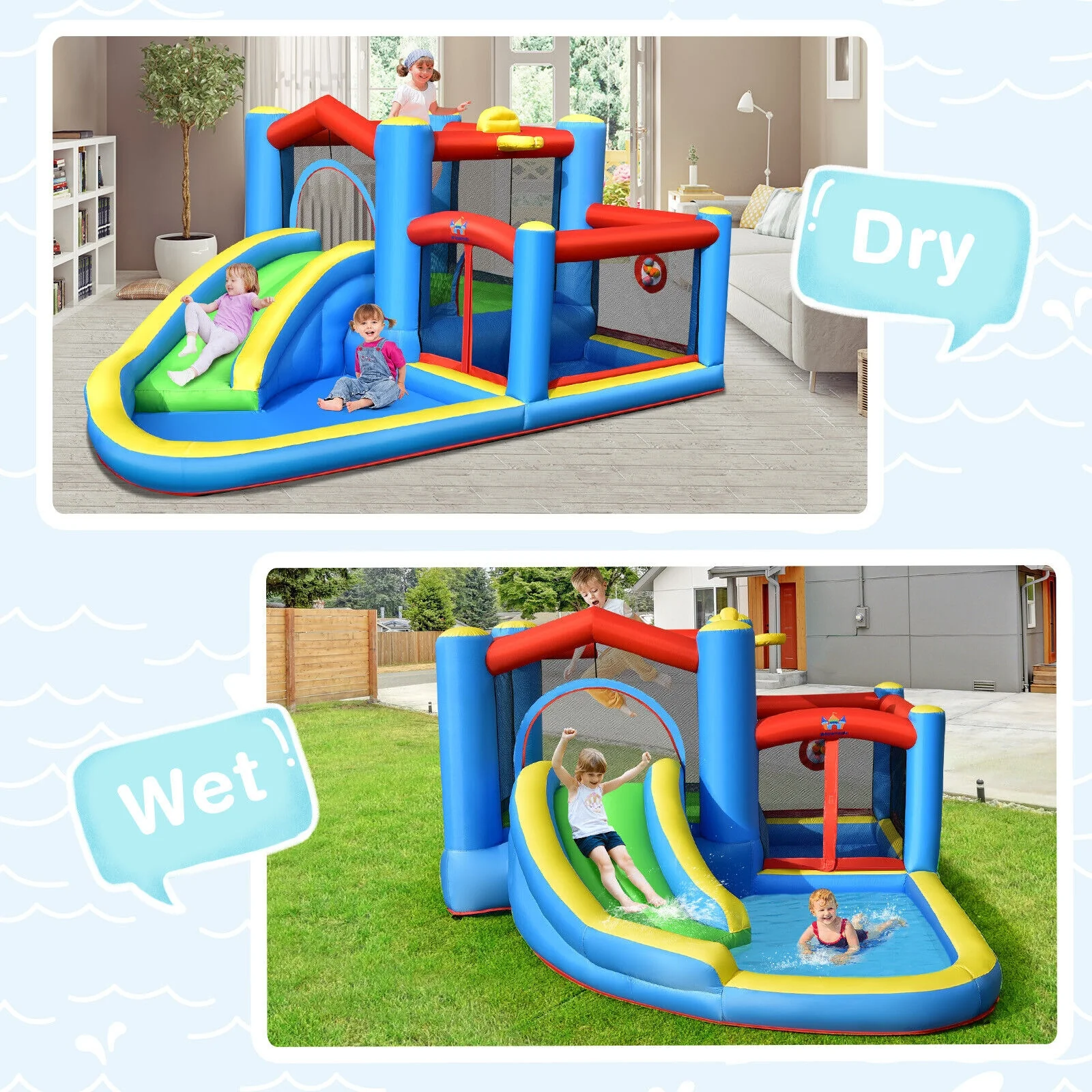 Inflatable Kids Water Slide Bounce Castle with 480W Blower - Image 7