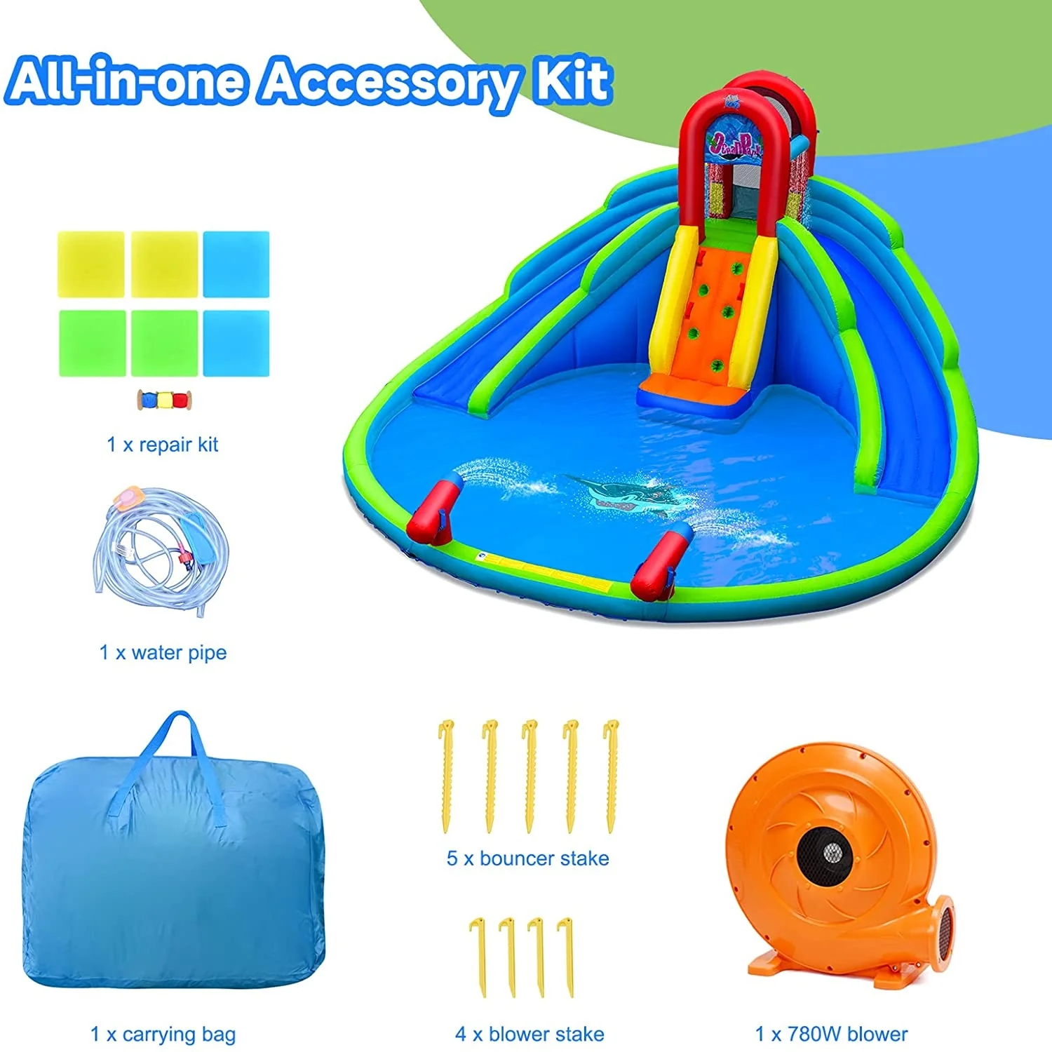 Inflatable Water Park Waterslide for Kids Backyard with 780W Air Blower - Image 8