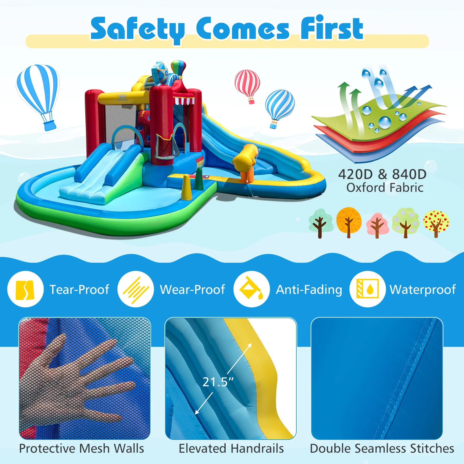 Inflatable Water Park with Splash Pool 50 Ocean Balls and 750W Blower - Image 8