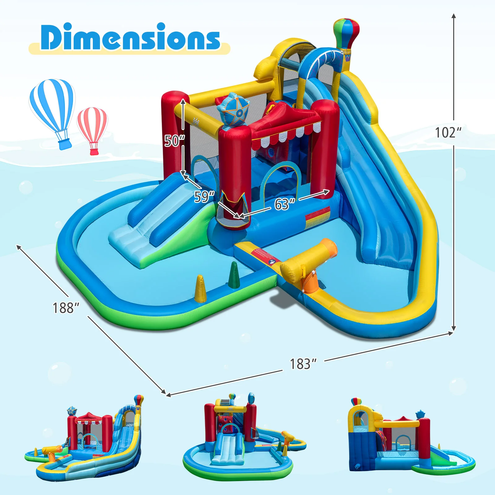 Inflatable Water Park with Splash Pool and Water Cannon for Birthday Party Without Blower - Image 5