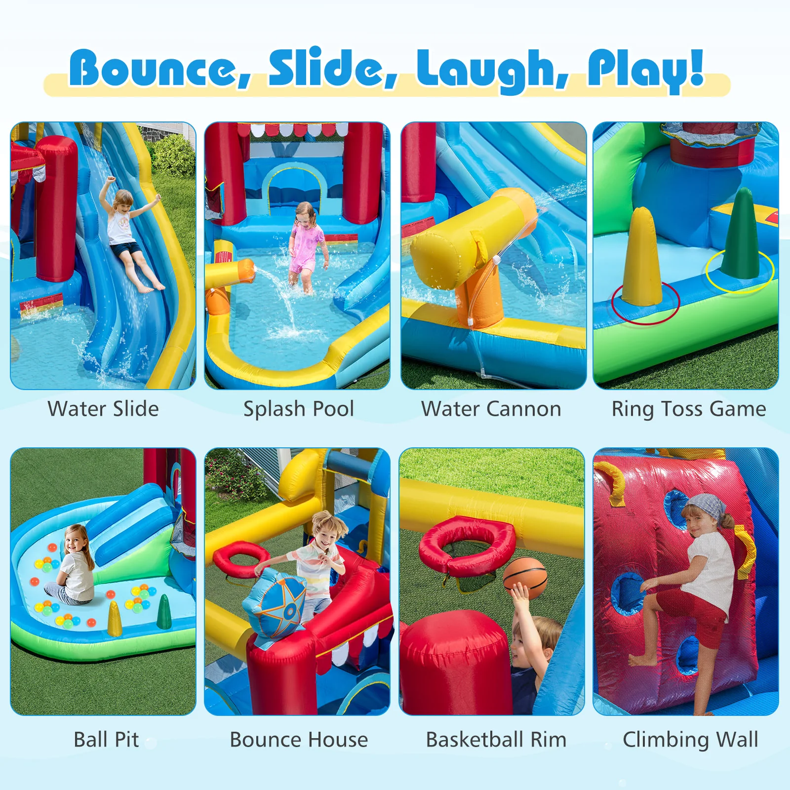 Inflatable Water Park with Splash Pool and Water Cannon for Birthday Party Without Blower - Image 7