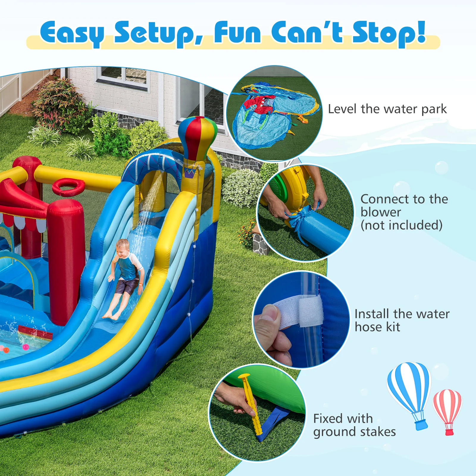 Inflatable Water Park with Splash Pool and Water Cannon for Birthday Party Without Blower - Image 8