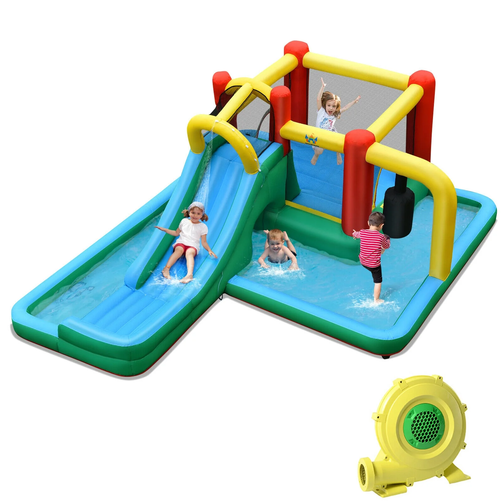 Inflatable Water Slide Climbing Bounce House with Tunnel and 735W Blower - Image 2