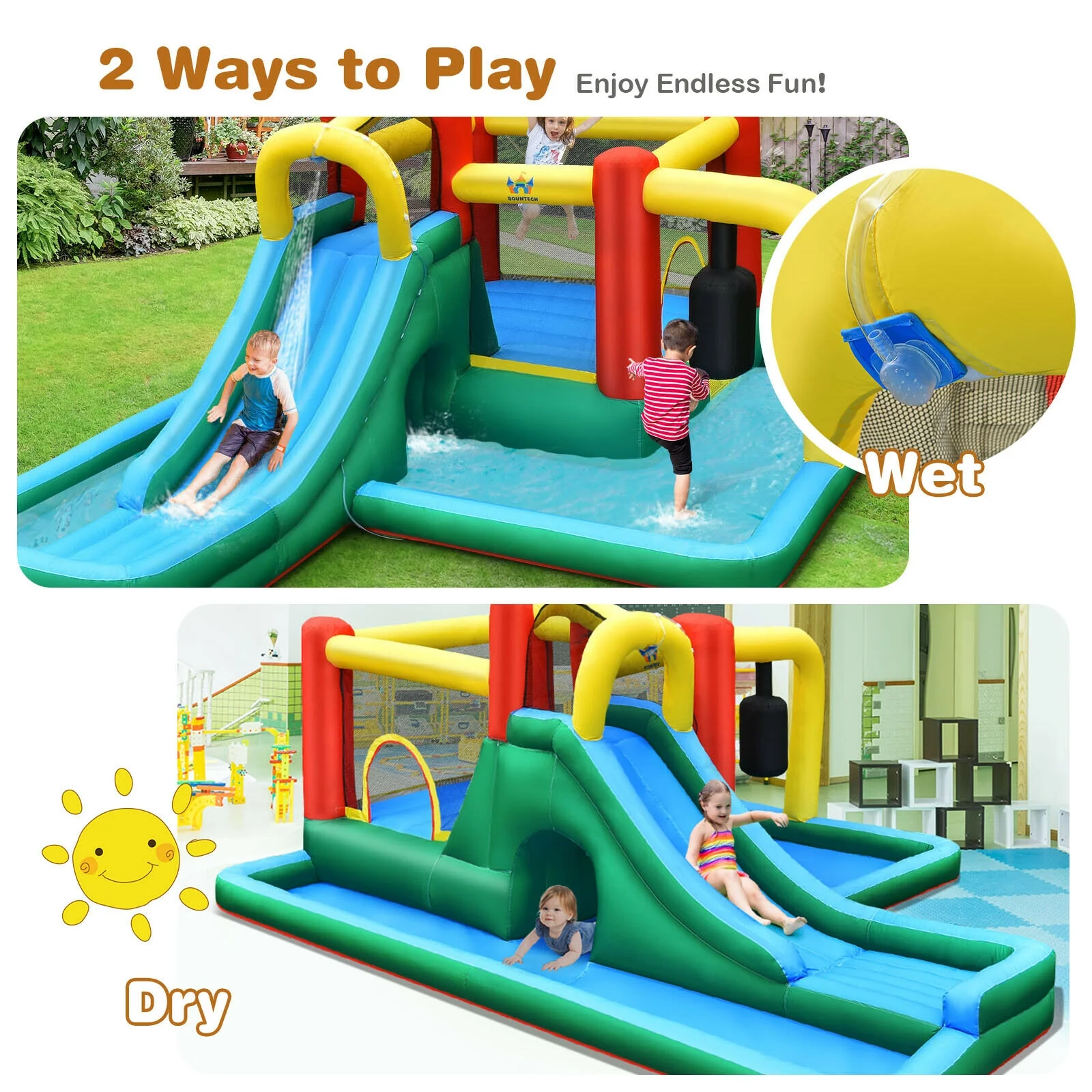 Inflatable Water Slide Climbing Bounce House with Tunnel and 735W Blower - Image 8