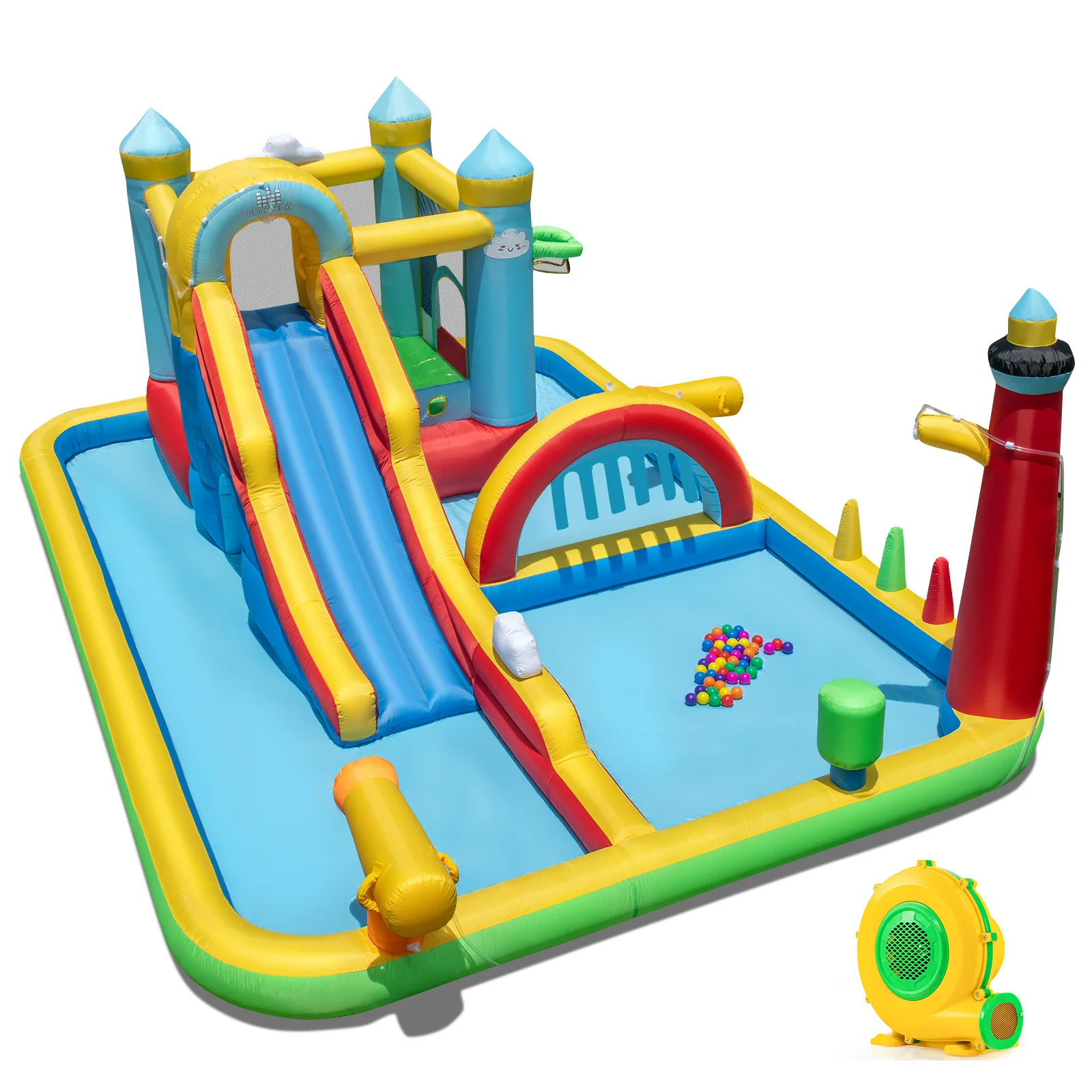 Inflatable Water Slide Giant Water Park with Long Slide 750W Blower - Image 2