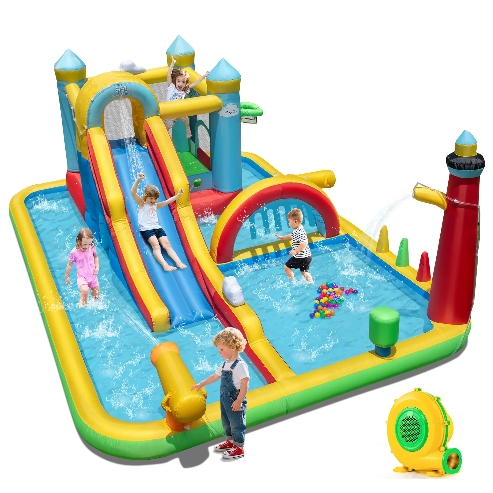 Inflatable Water Slide Giant Water Park with Long Slide 750W Blower - Image 3