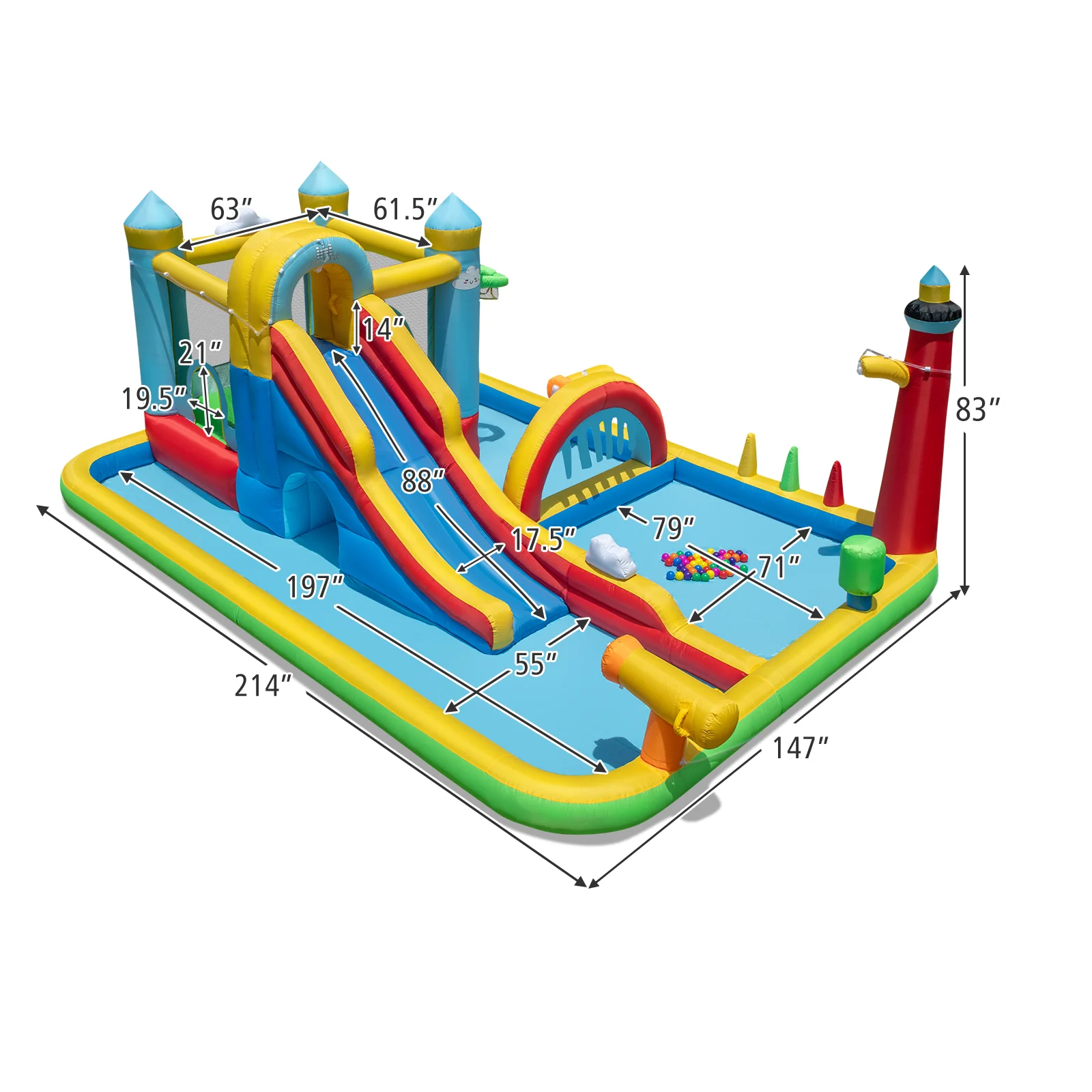 Inflatable Water Slide Giant Water Park with Long Slide 750W Blower - Image 4