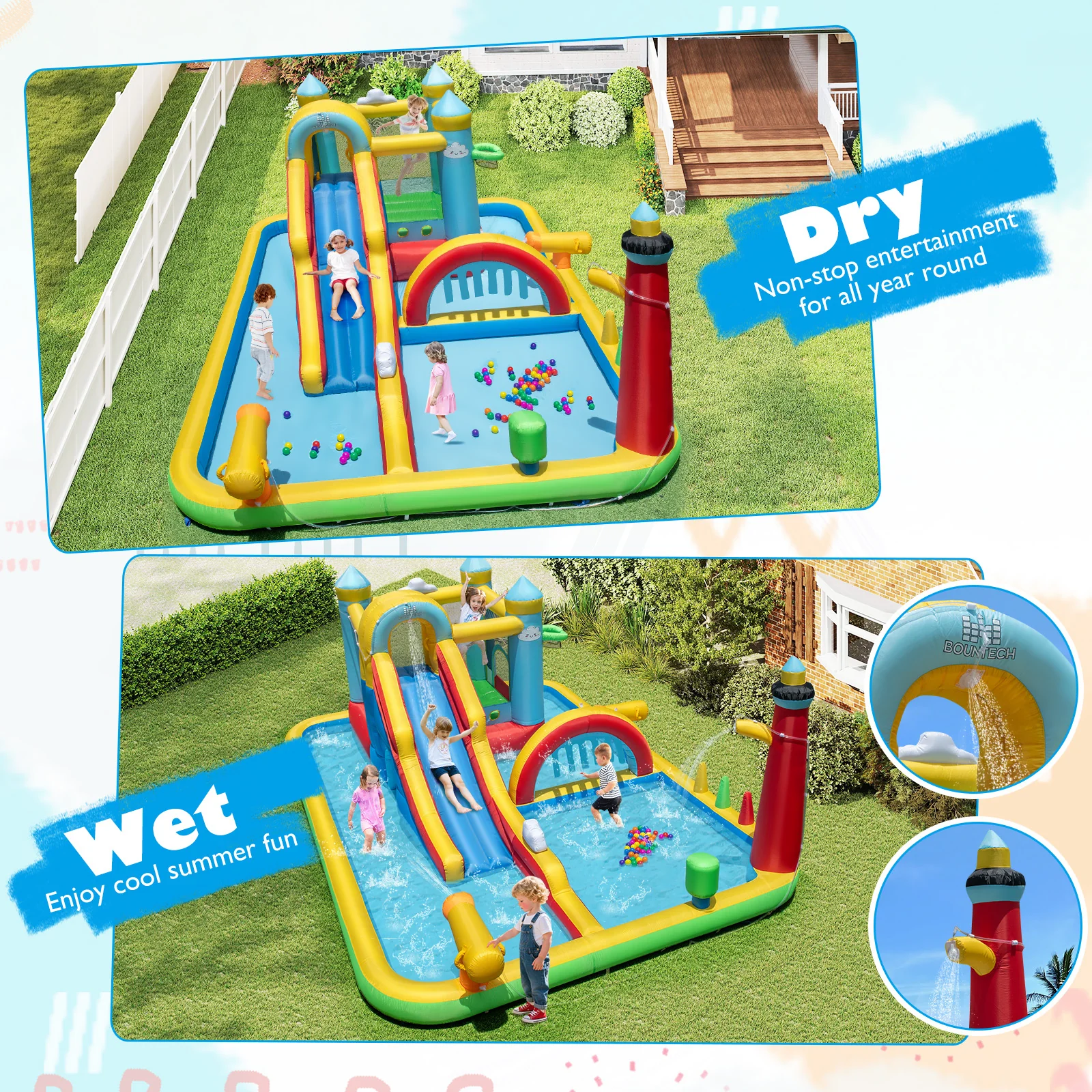 Inflatable Water Slide Giant Water Park with Long Slide 750W Blower - Image 5