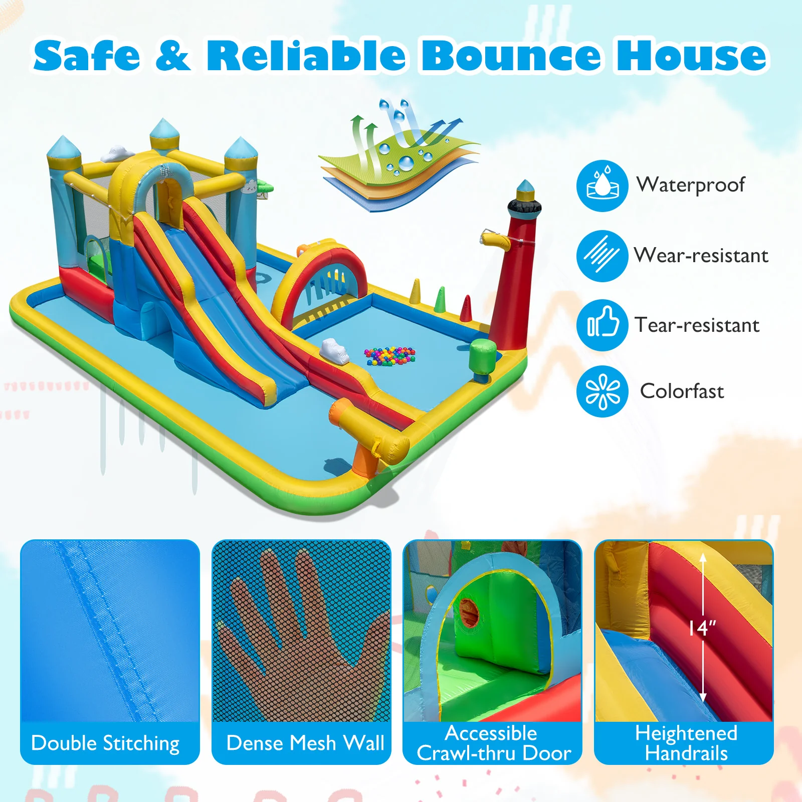 Inflatable Water Slide Giant Water Park with Long Slide 750W Blower - Image 6