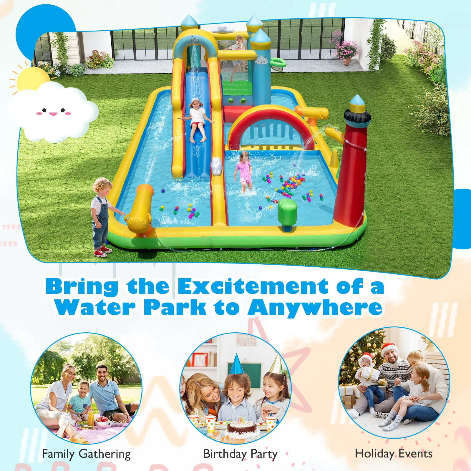 Inflatable Water Slide Giant Water Park with Long Slide Jumping Area - Image 8