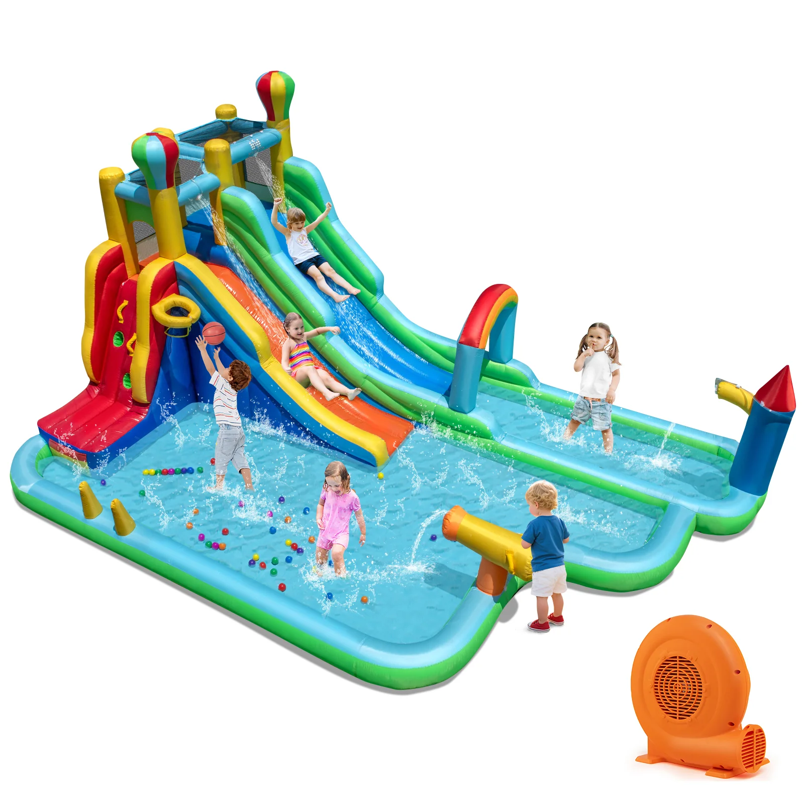 Inflatable Water Slide Park Giant Bounce House with 750W Blower - Image 4