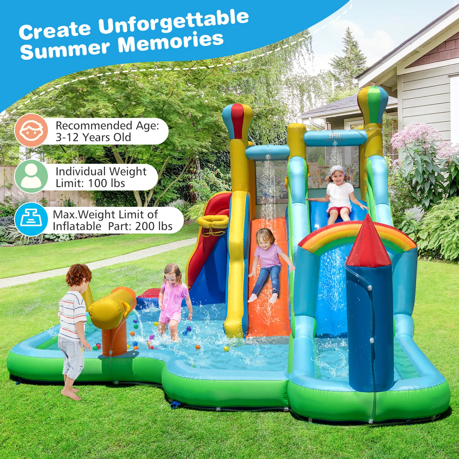 Inflatable Water Slide Park Giant Bounce House with 750W Blower - Image 8