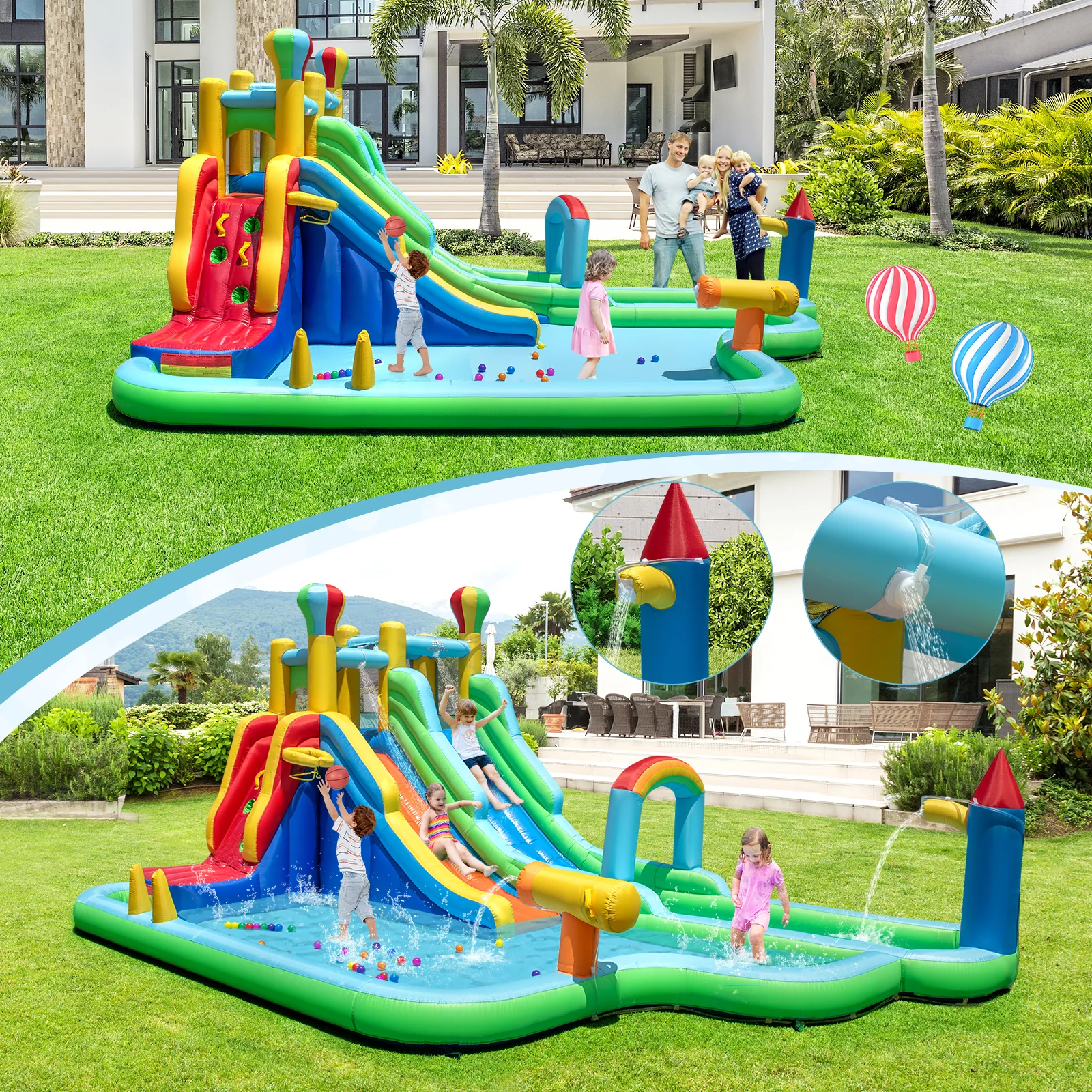 Inflatable Water Slide Park Giant Bounce House with 950W Blower - Image 2