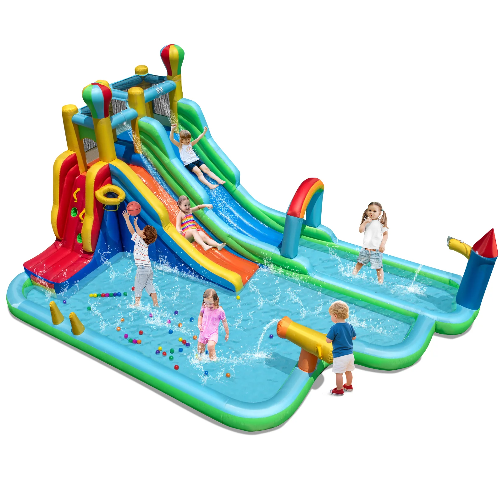 Inflatable Water Slide Park Giant Bounce House with Double Long Slides - Image 4