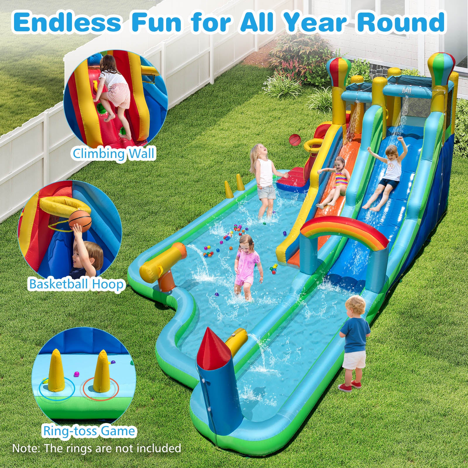 Inflatable Water Slide Park Giant Bounce House with Double Long Slides - Image 7