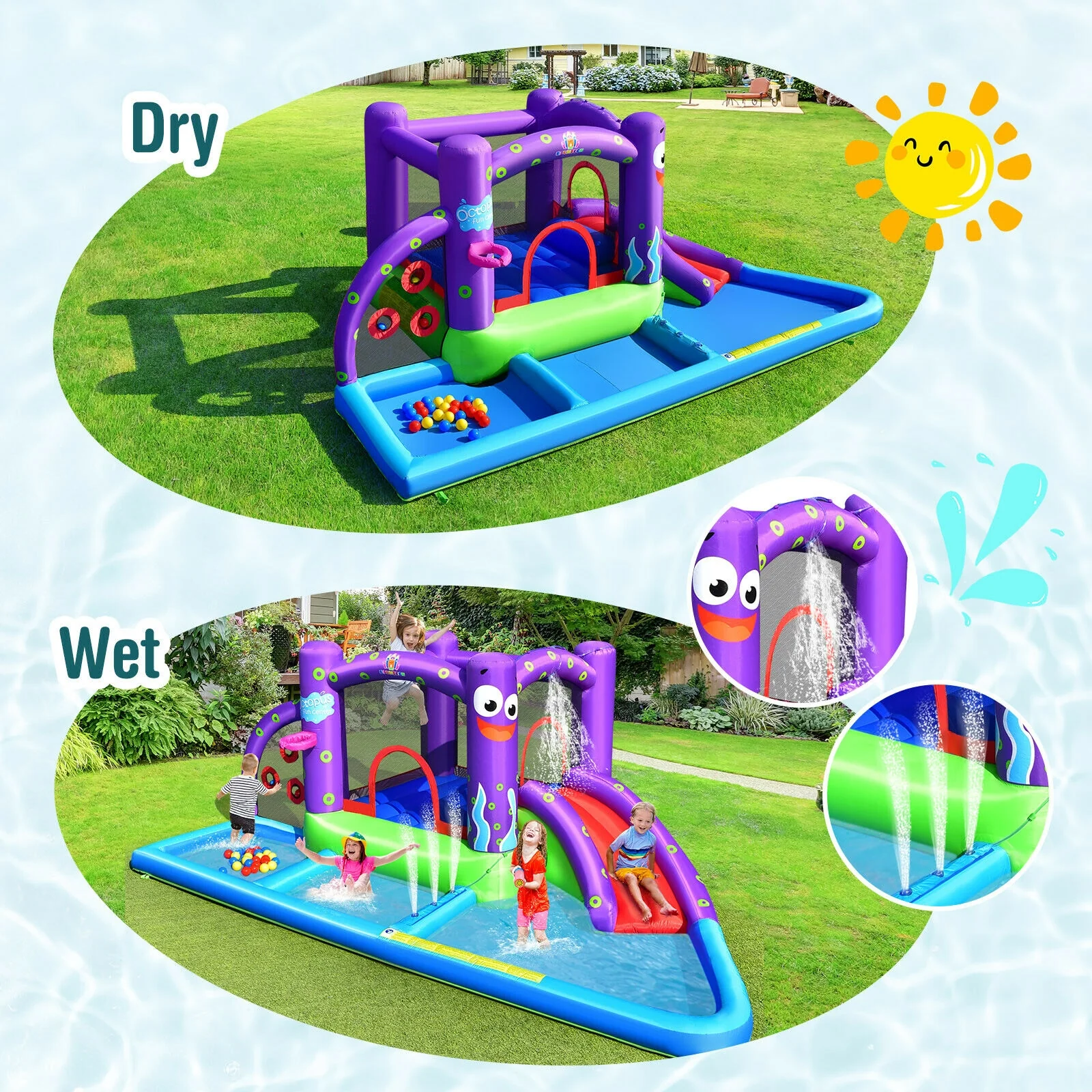 Inflatable Water Slide Park with Splash Pool and 750W Blower - Image 7