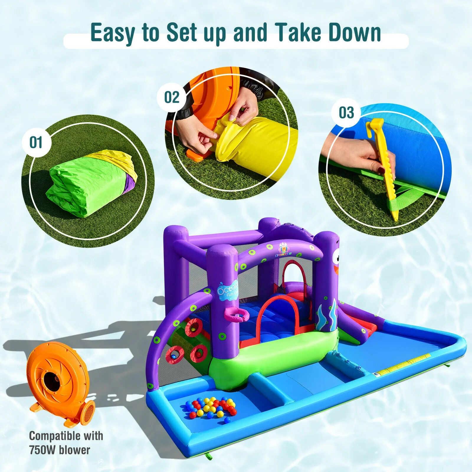 Inflatable Water Slide Park with Splash Pool and 750W Blower - Image 8