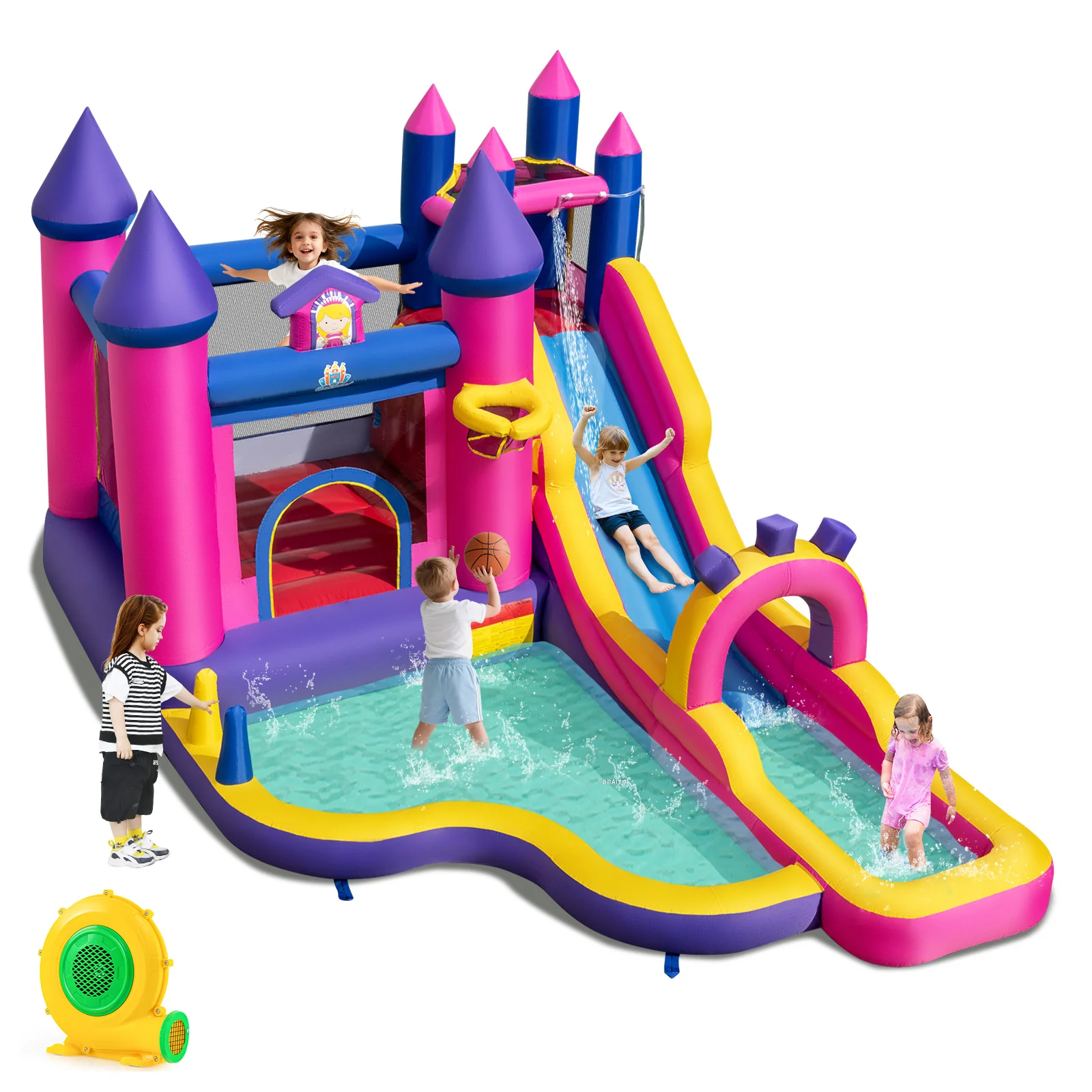 Inflatable Water Slide Princess Themed Bounce Castle with Climbing Wall 680W Blower Included - Image 2