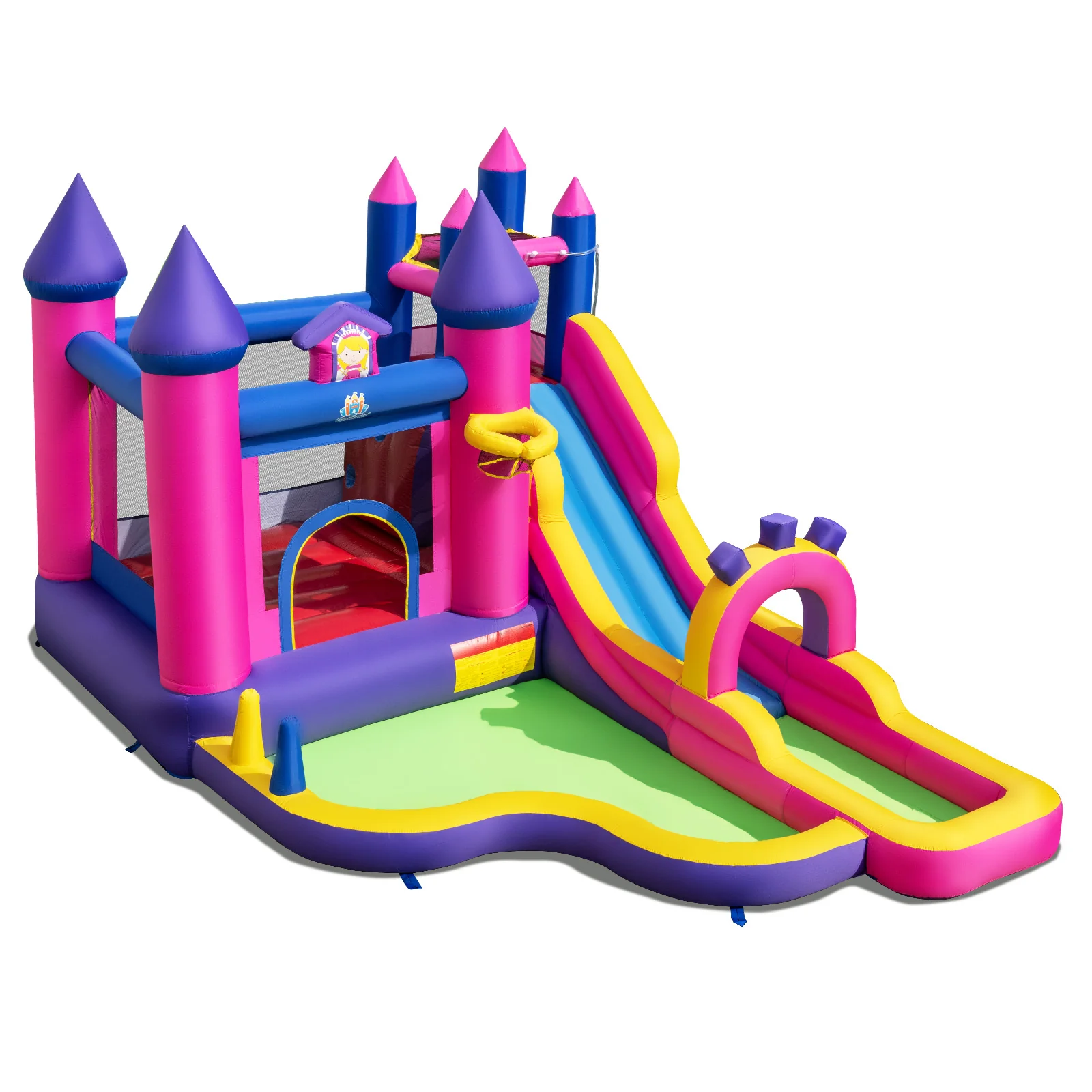 Inflatable Water Slide Princess Themed Bounce Castle with Climbing Wall 680W Blower Included - Image 3