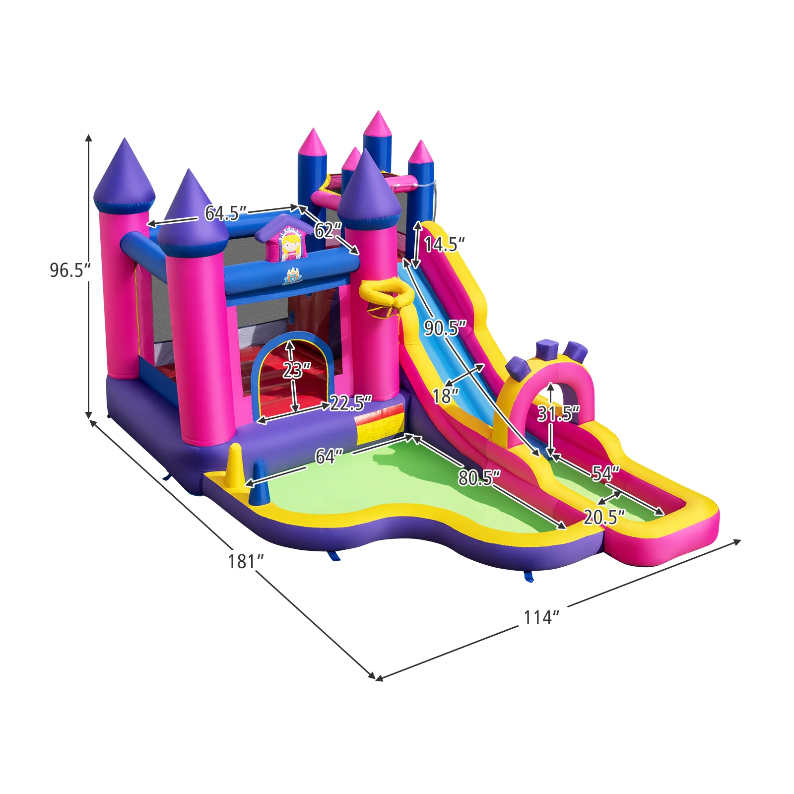 Inflatable Water Slide Princess Themed Bounce Castle with Climbing Wall 680W Blower Included - Image 4