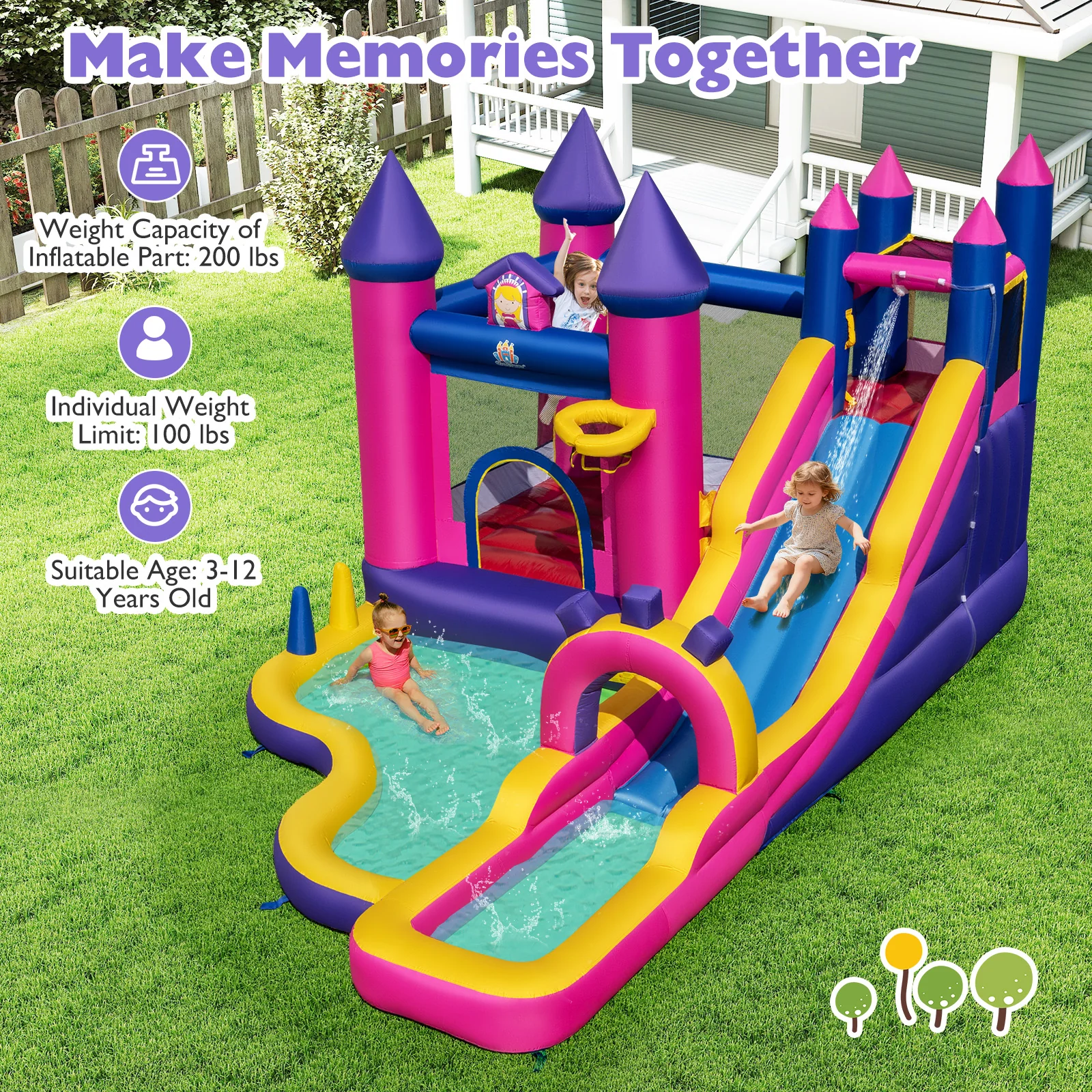 Inflatable Water Slide Princess Themed Bounce Castle with Climbing Wall 680W Blower Included - Image 7