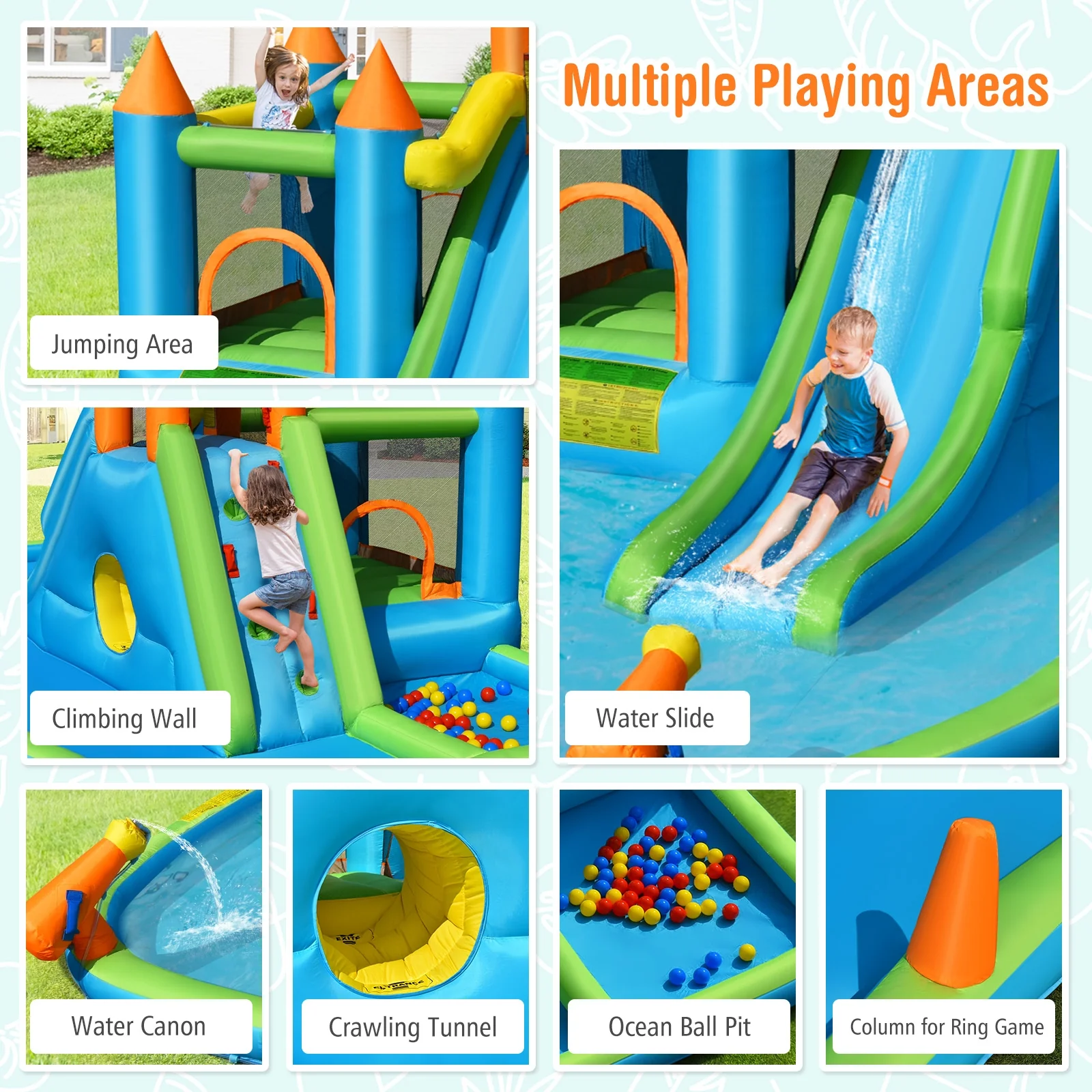 Inflatable Water Slide with Bounce House and Splash Pool without Blower for Kids - Image 7