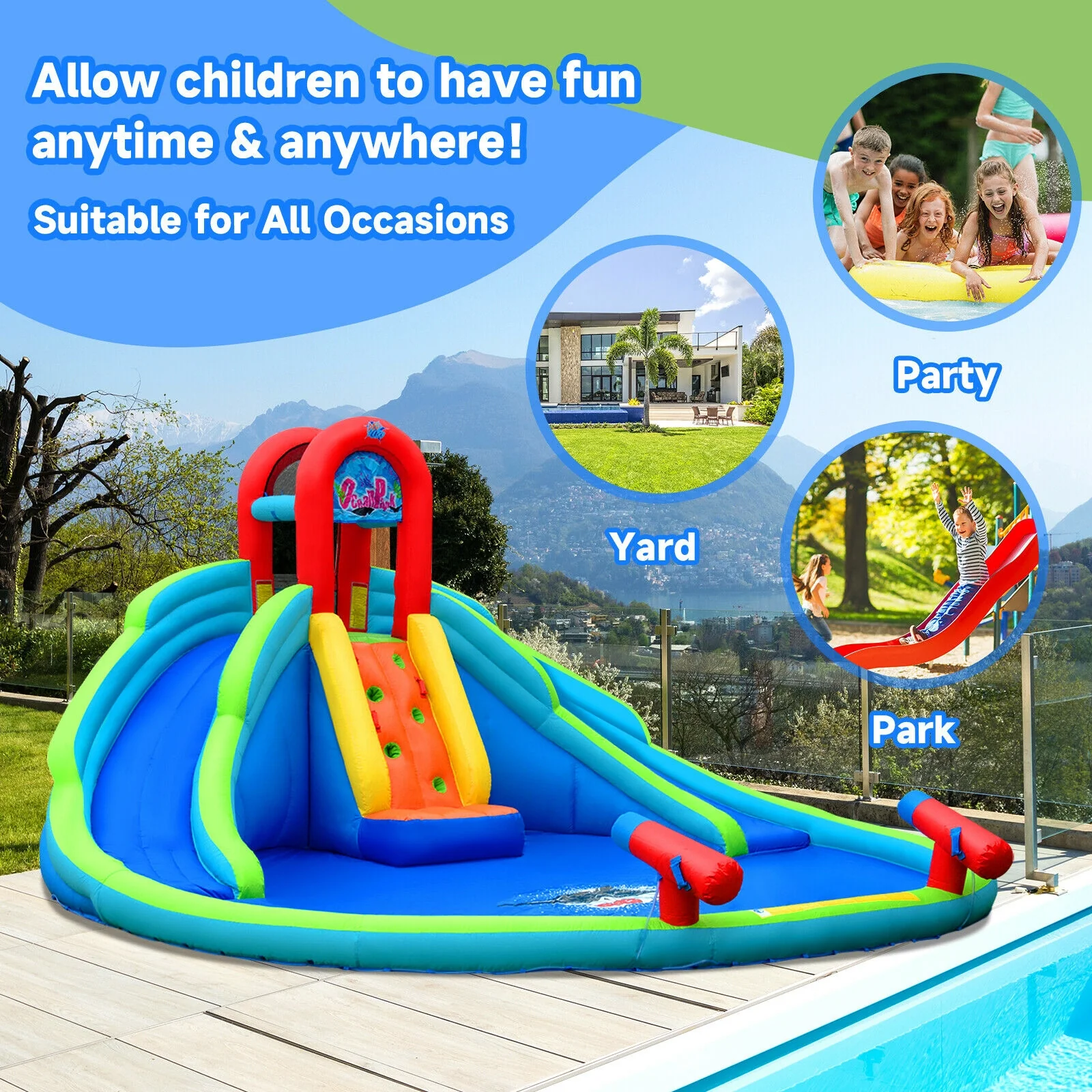 Inflatable Waterslide Bounce House with Upgraded Handrail without Blower - Image 2