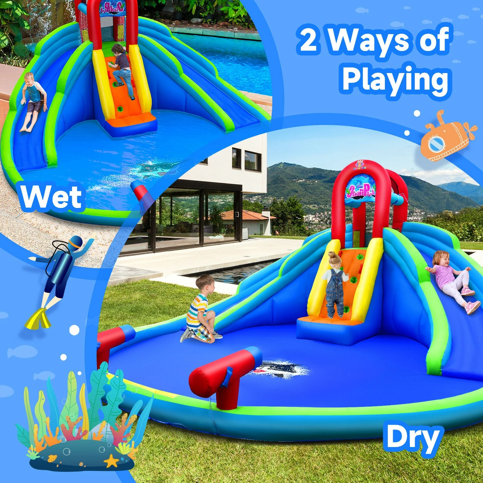 Inflatable Waterslide Bounce House with Upgraded Handrail without Blower - Image 5