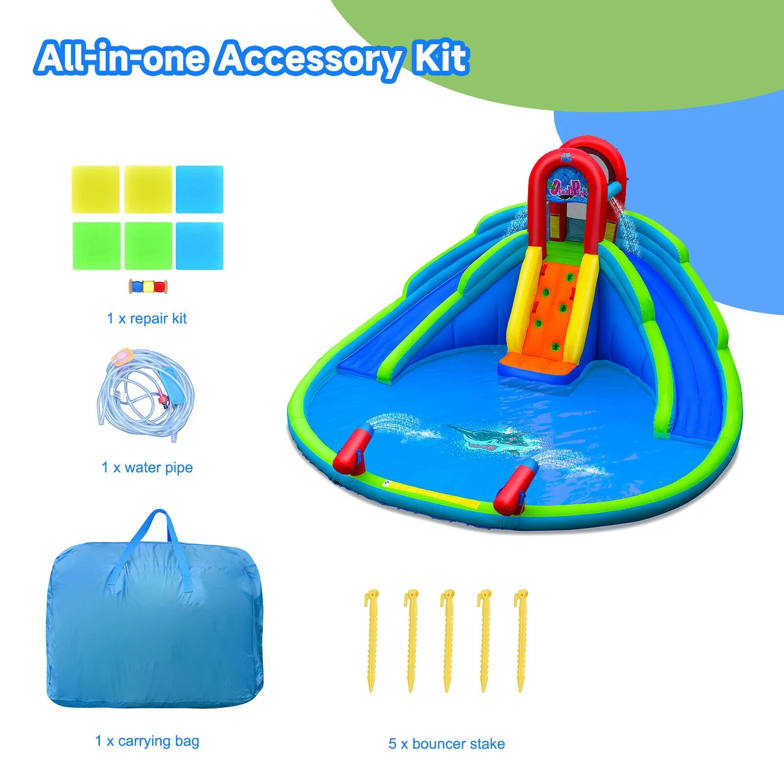 Inflatable Waterslide Bounce House with Upgraded Handrail without Blower - Image 7