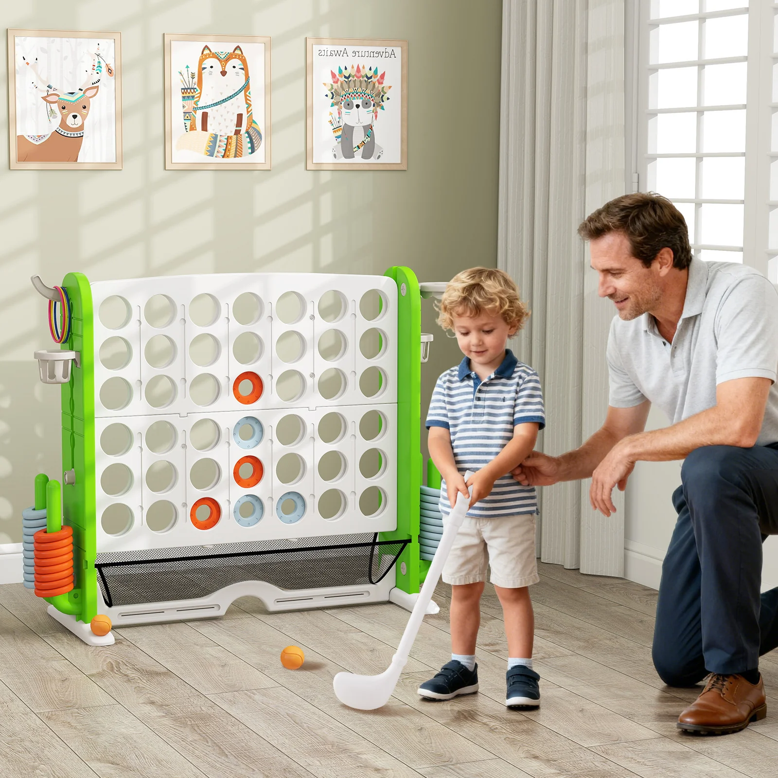 Jumbo 4-to-Score Game with Ring-toss and Basketball Hoop
