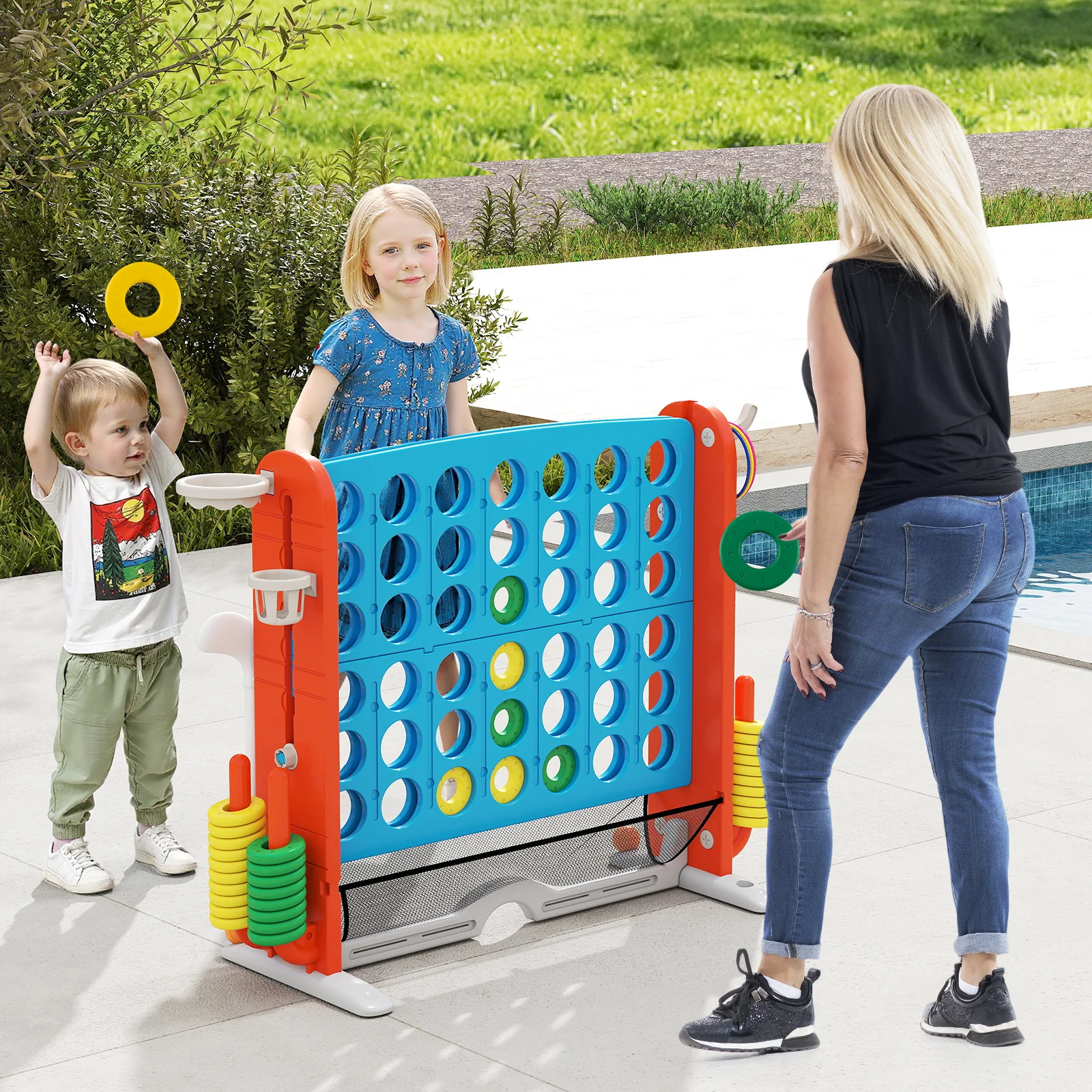 Jumbo 4-to-Score Game with Ring-toss and Basketball Hoop - Image 10