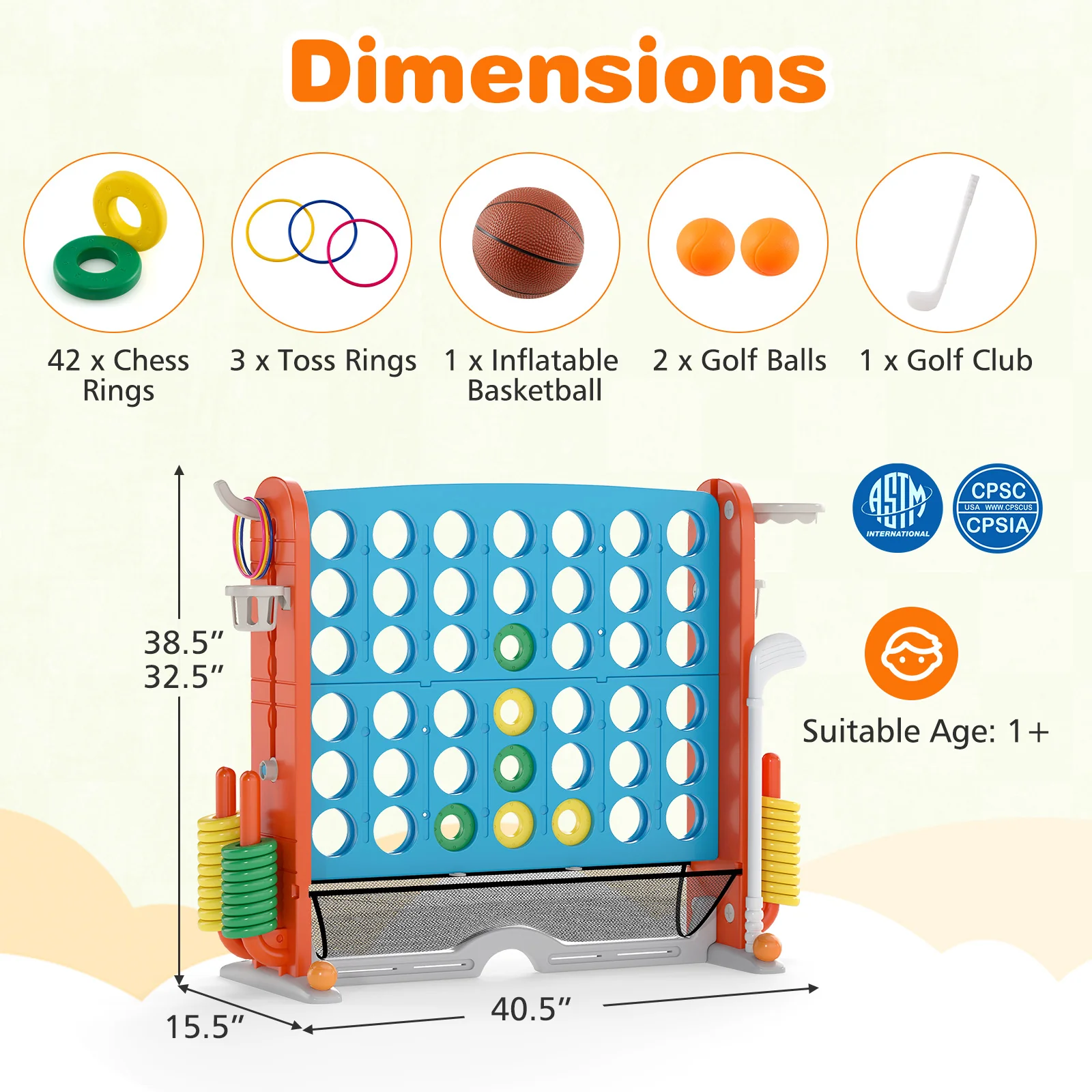 Jumbo 4-to-Score Game with Ring-toss and Basketball Hoop - Image 13