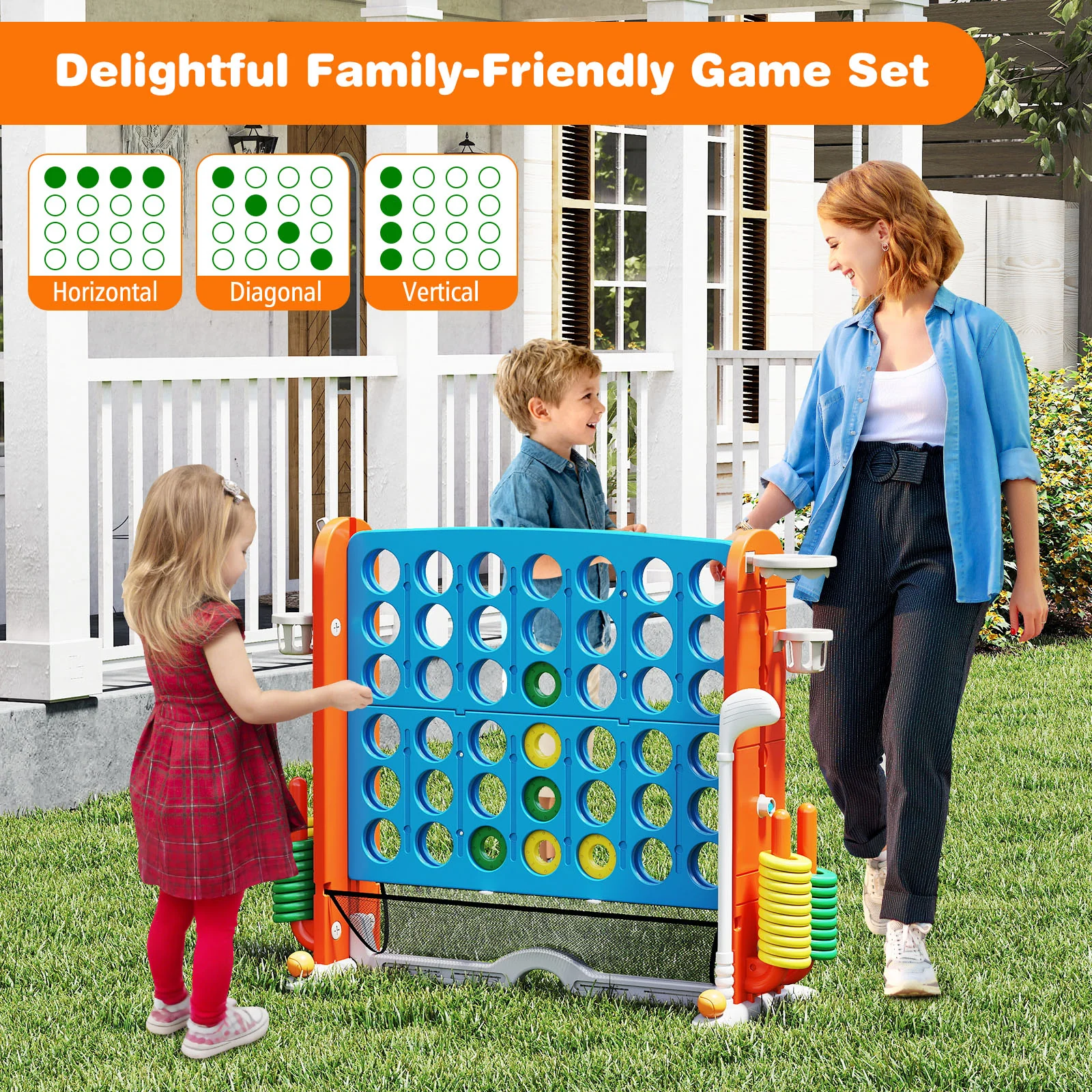Jumbo 4-to-Score Game with Ring-toss and Basketball Hoop - Image 14