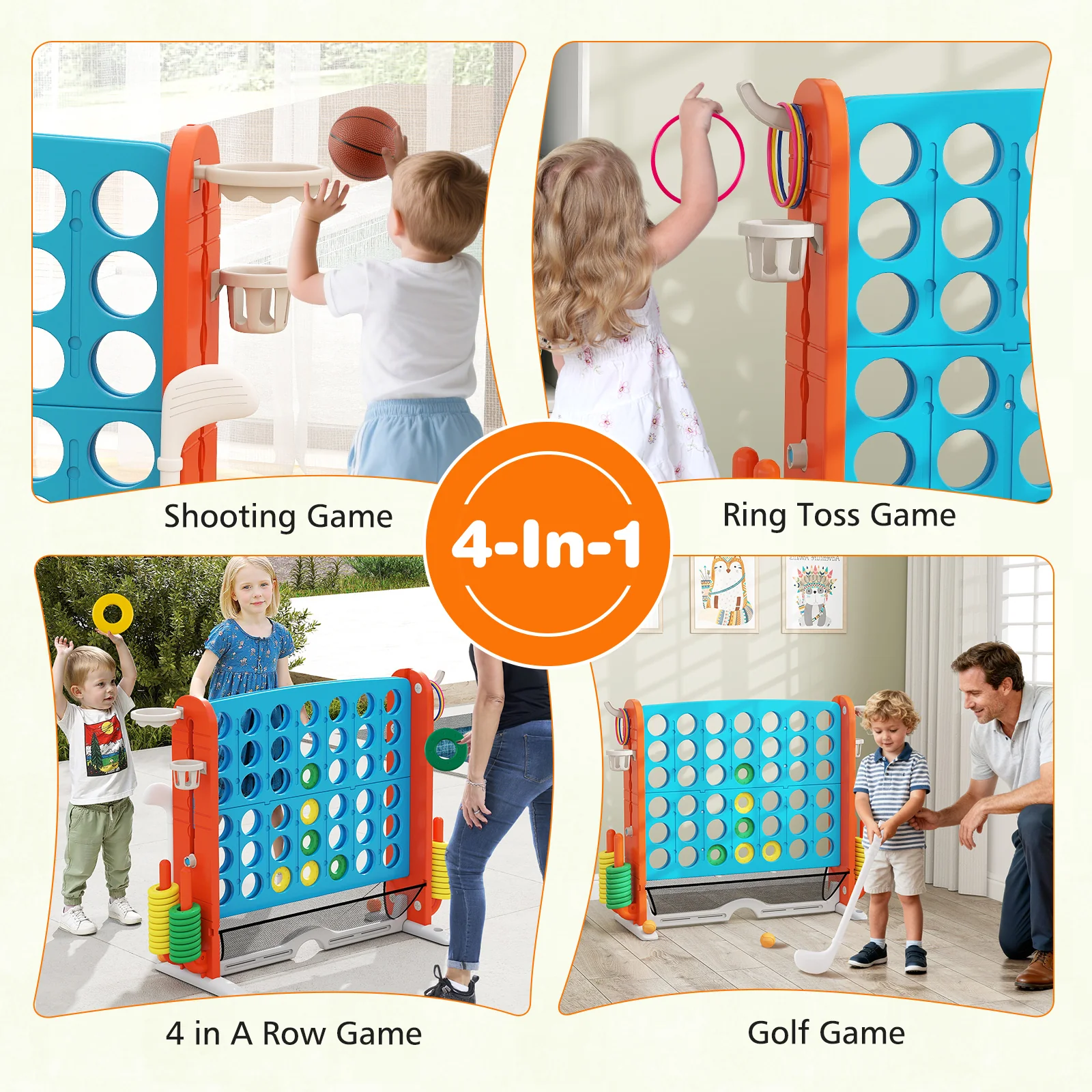 Jumbo 4-to-Score Game with Ring-toss and Basketball Hoop - Image 15