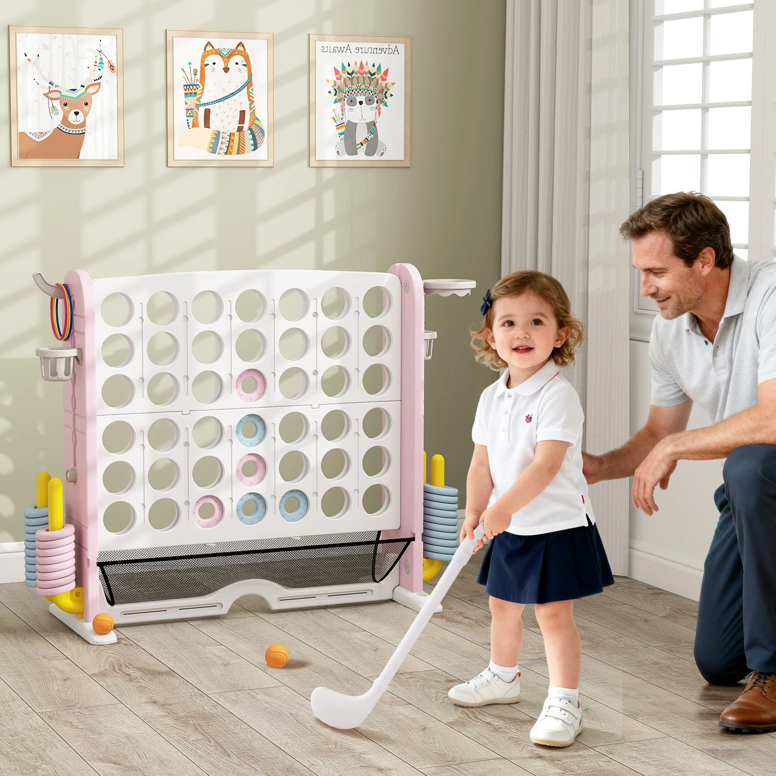 Jumbo 4-to-Score Game with Ring-toss and Basketball Hoop - Image 17