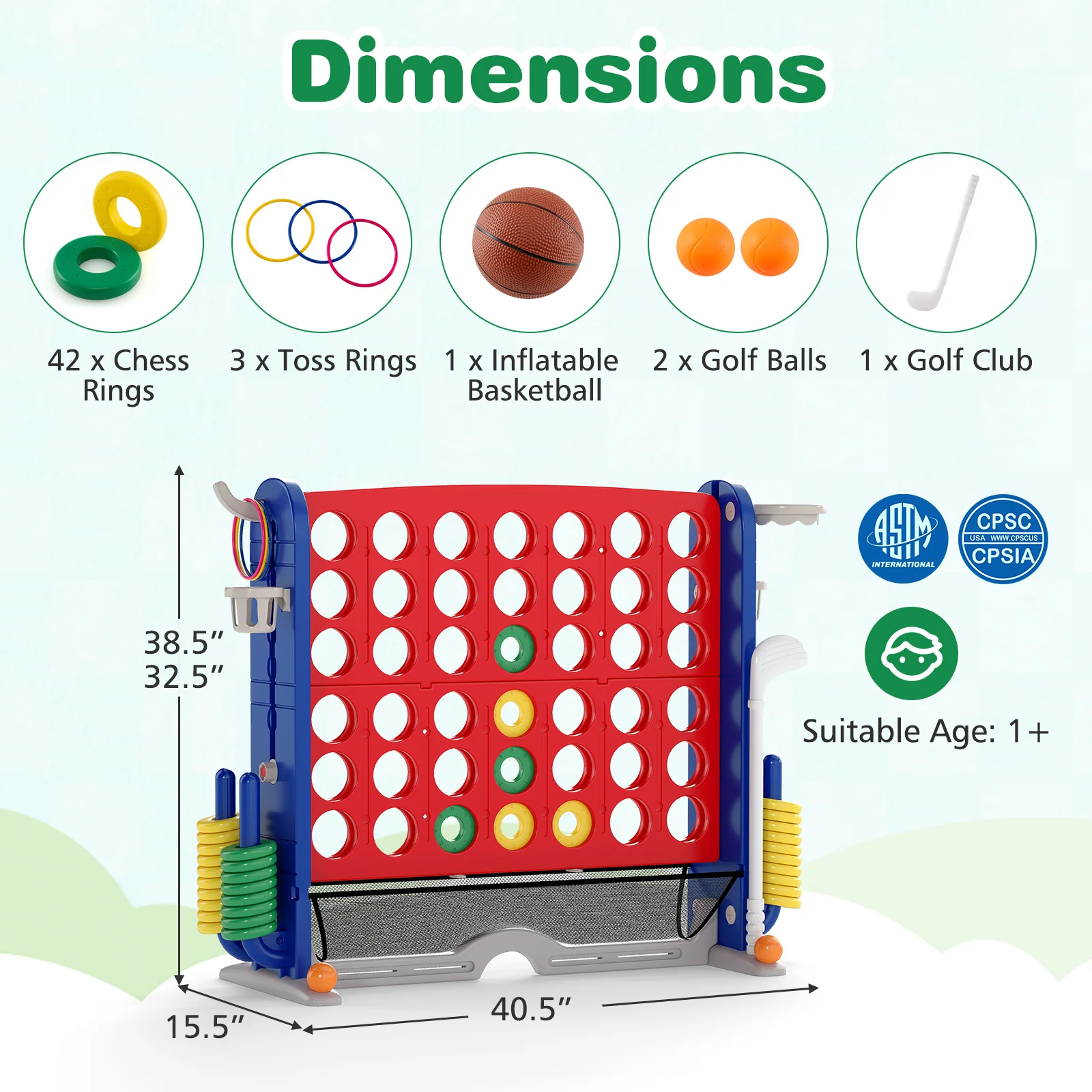 Jumbo 4-to-Score Game with Ring-toss and Basketball Hoop - Image 29