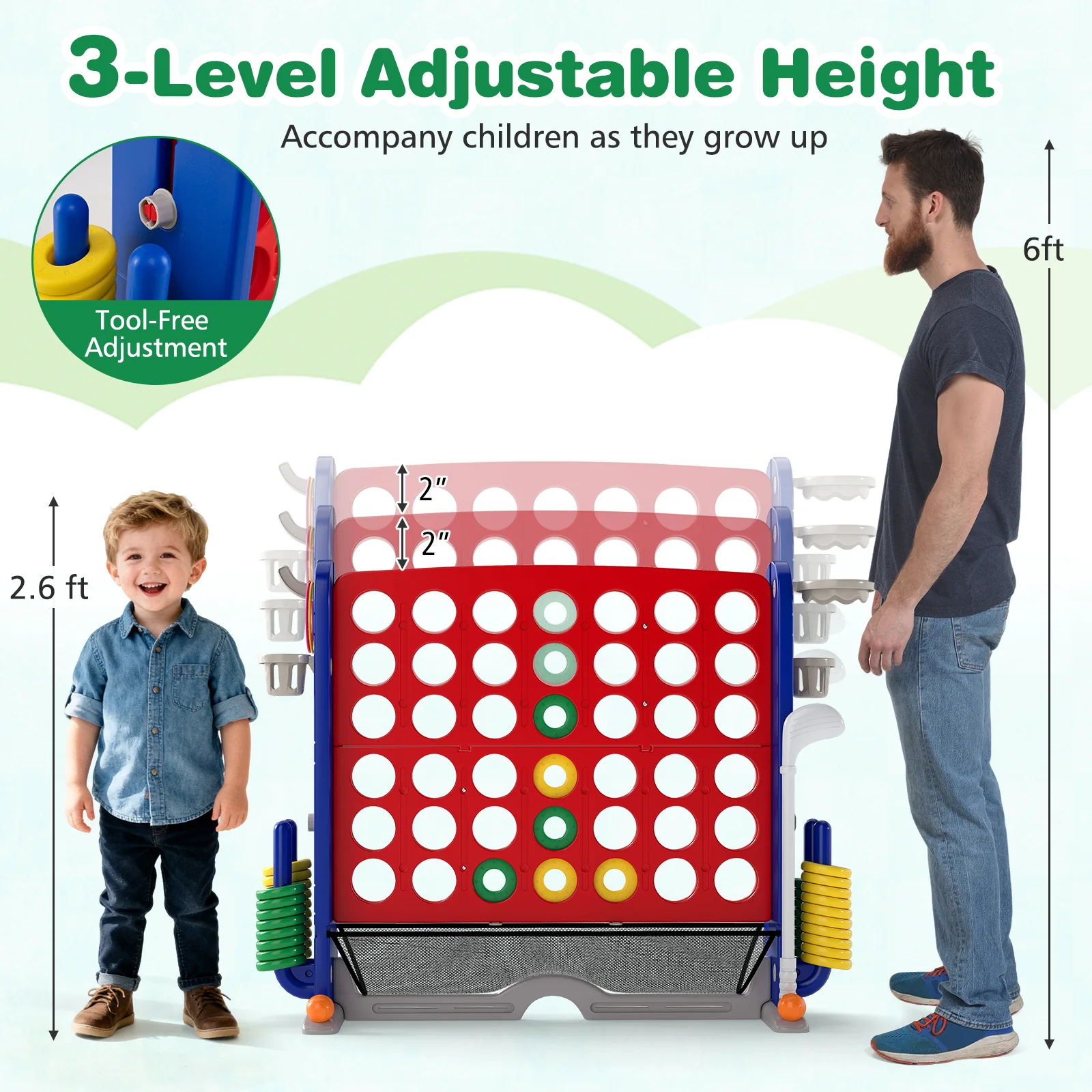 Jumbo 4-to-Score Game with Ring-toss and Basketball Hoop - Image 30